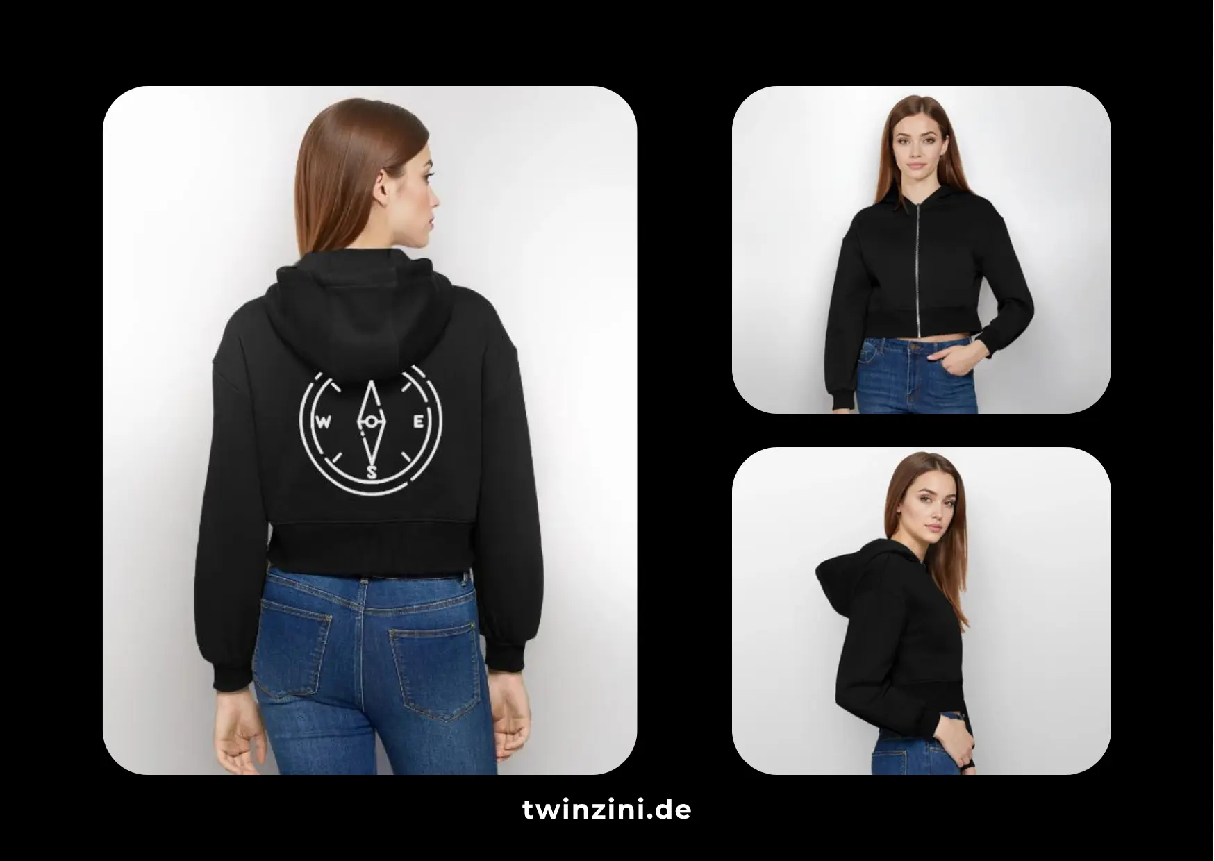 TWINZINI Compass: Frauen Oversized Cropped Kapuzenjacke