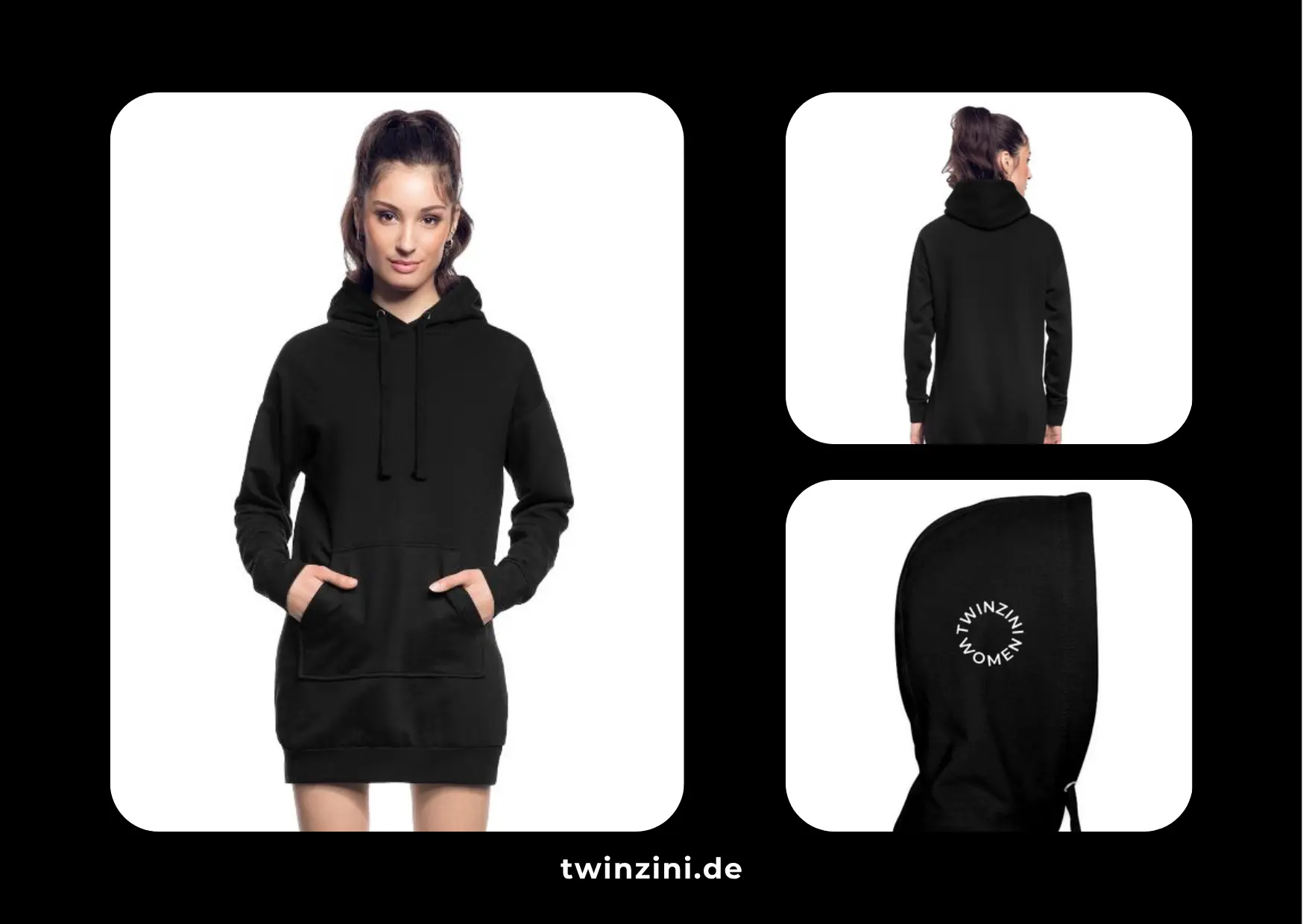 TWINZINI Women: Hoodie-Kleid in schwarz für den Winter