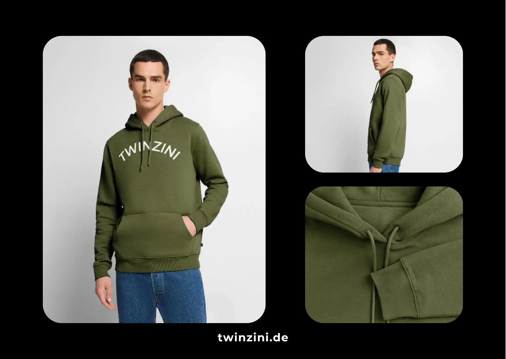 TWINZINI Wave: Bio-Hoodie in Khaki für Männer