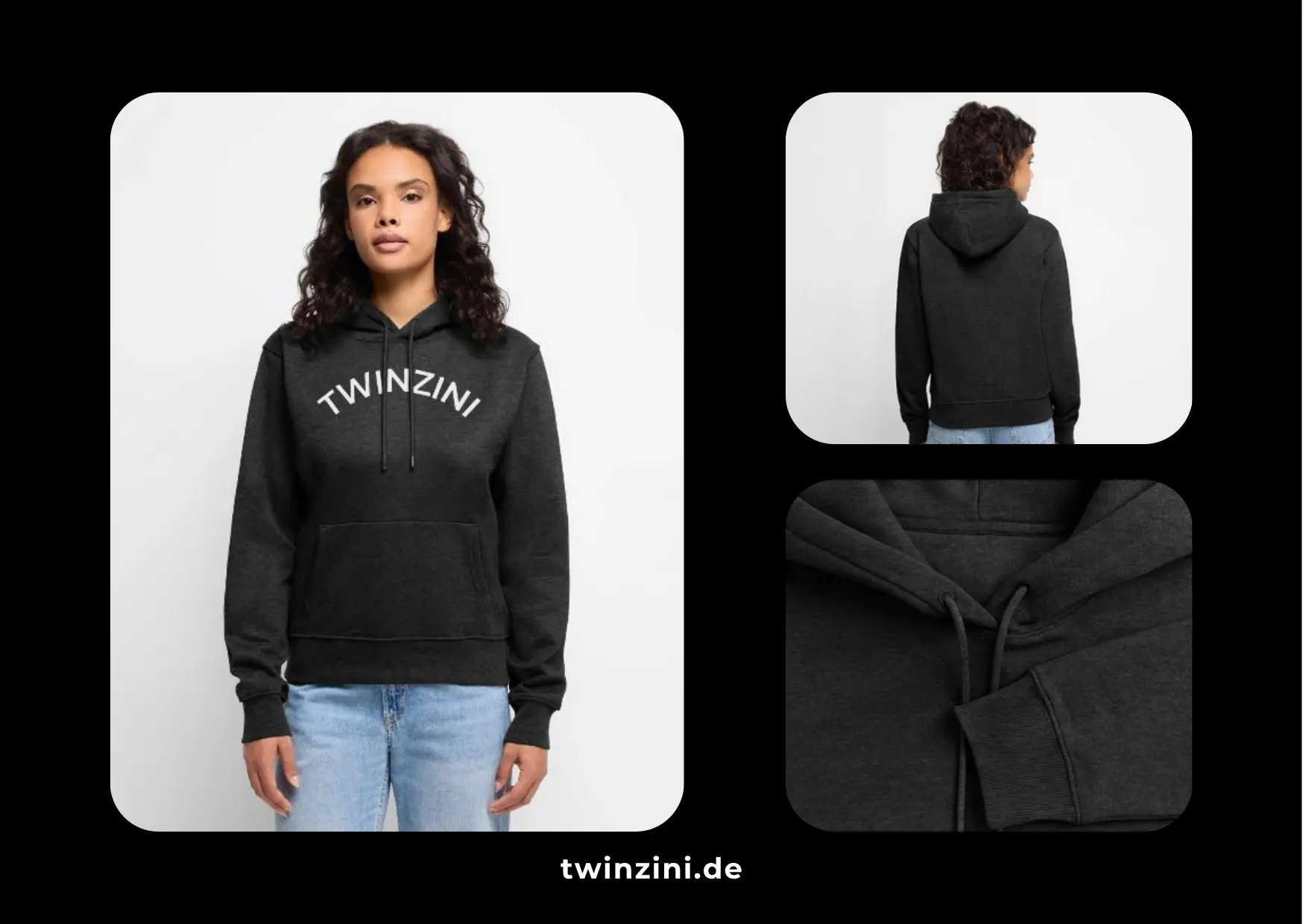 TWINZINI Wave: Bio-Hoodie in Anthrazit Meliert für Damen