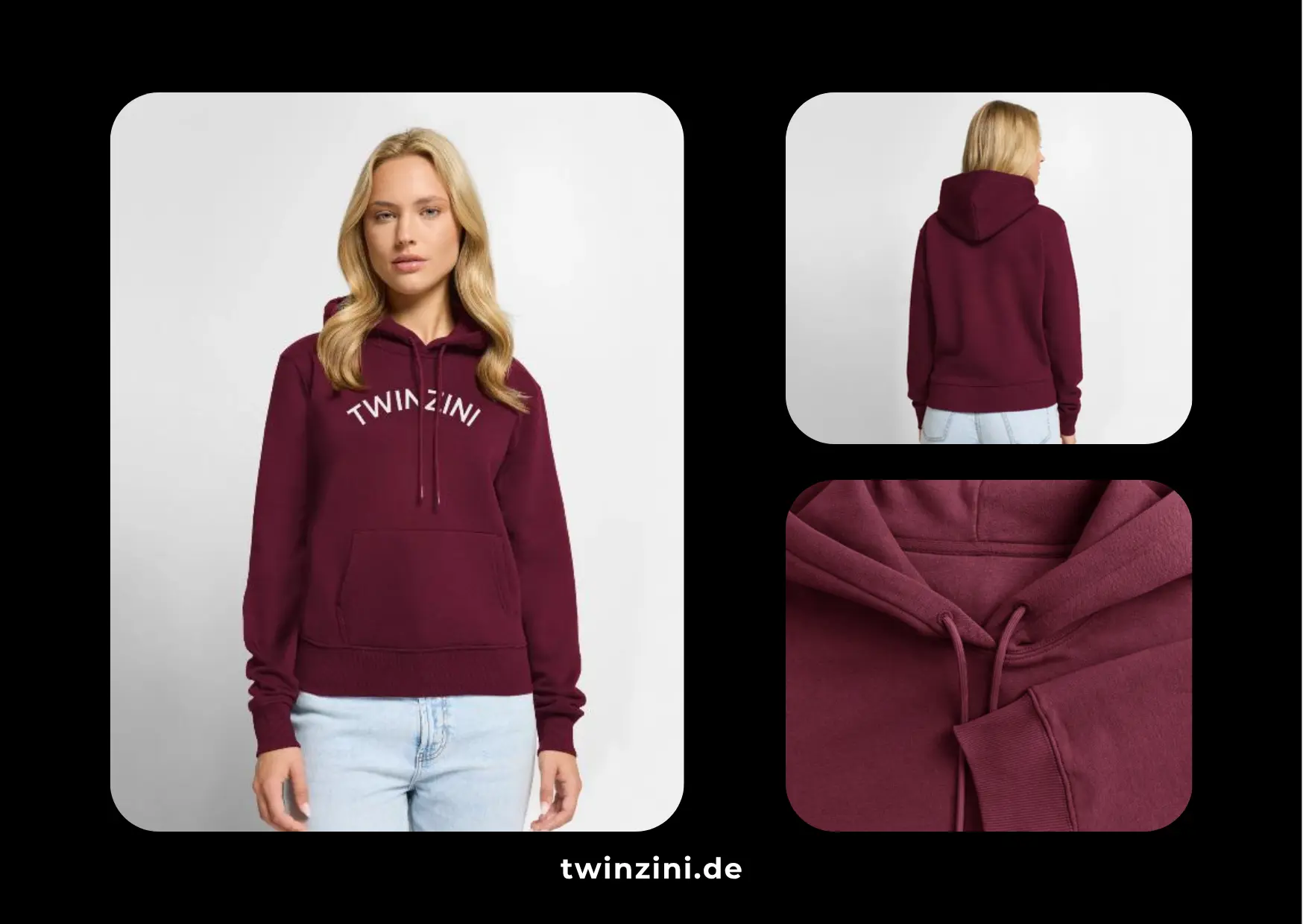 TWINZINI Wave: Bio-Hoodie in Burgunderrot für Damen