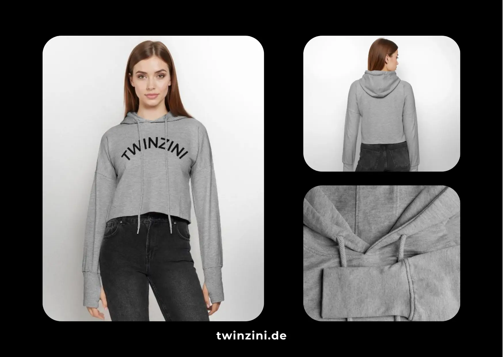 TWINZINI Wave: Cropped Hoodie in Grau meliert für Damen