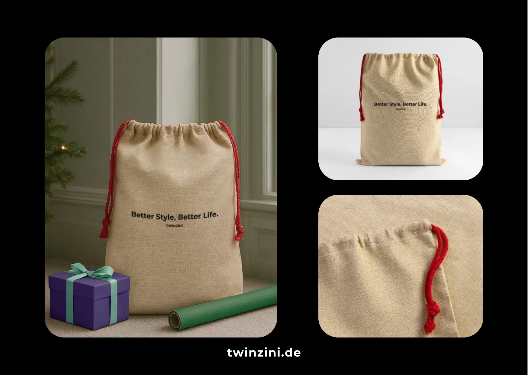 TWINZINI Jute Weihnachtssack für Geschenke