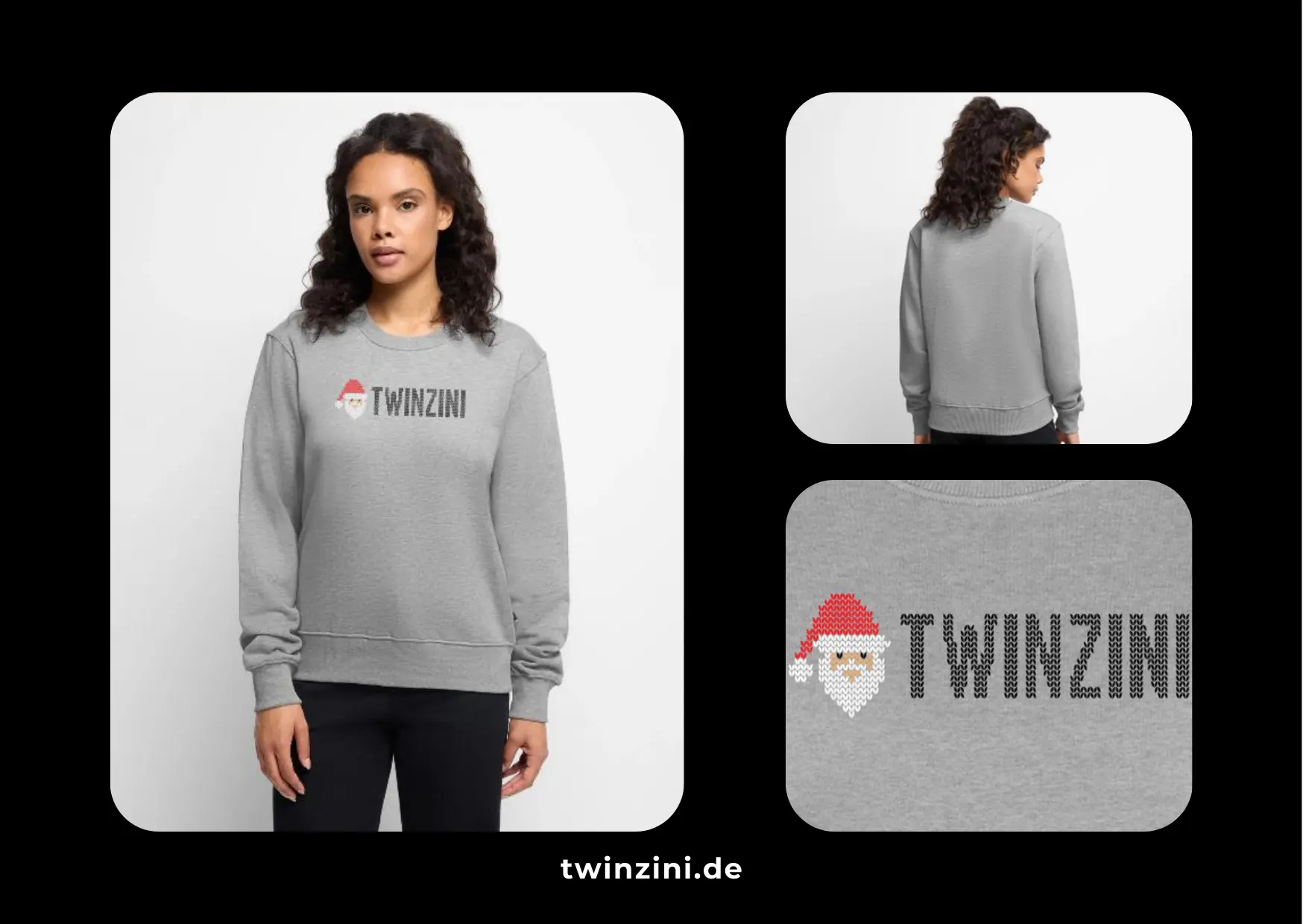 TWINZINI Christmas Santa Claus: Grauer Pullover für Weihnachten für Damen