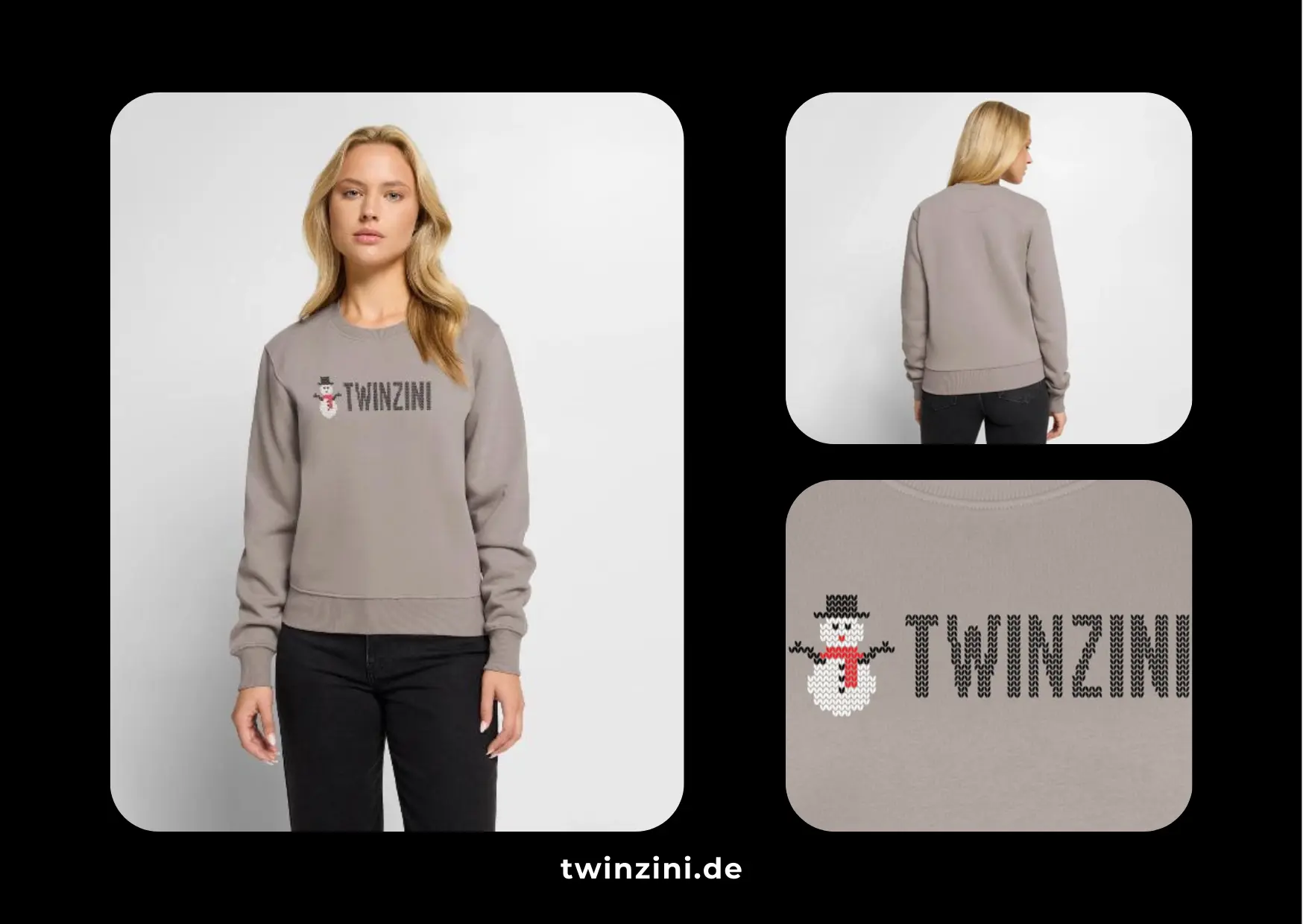 TWINZINI Christmas Snowman: Taupe Pullover für Weihnachten für Damen