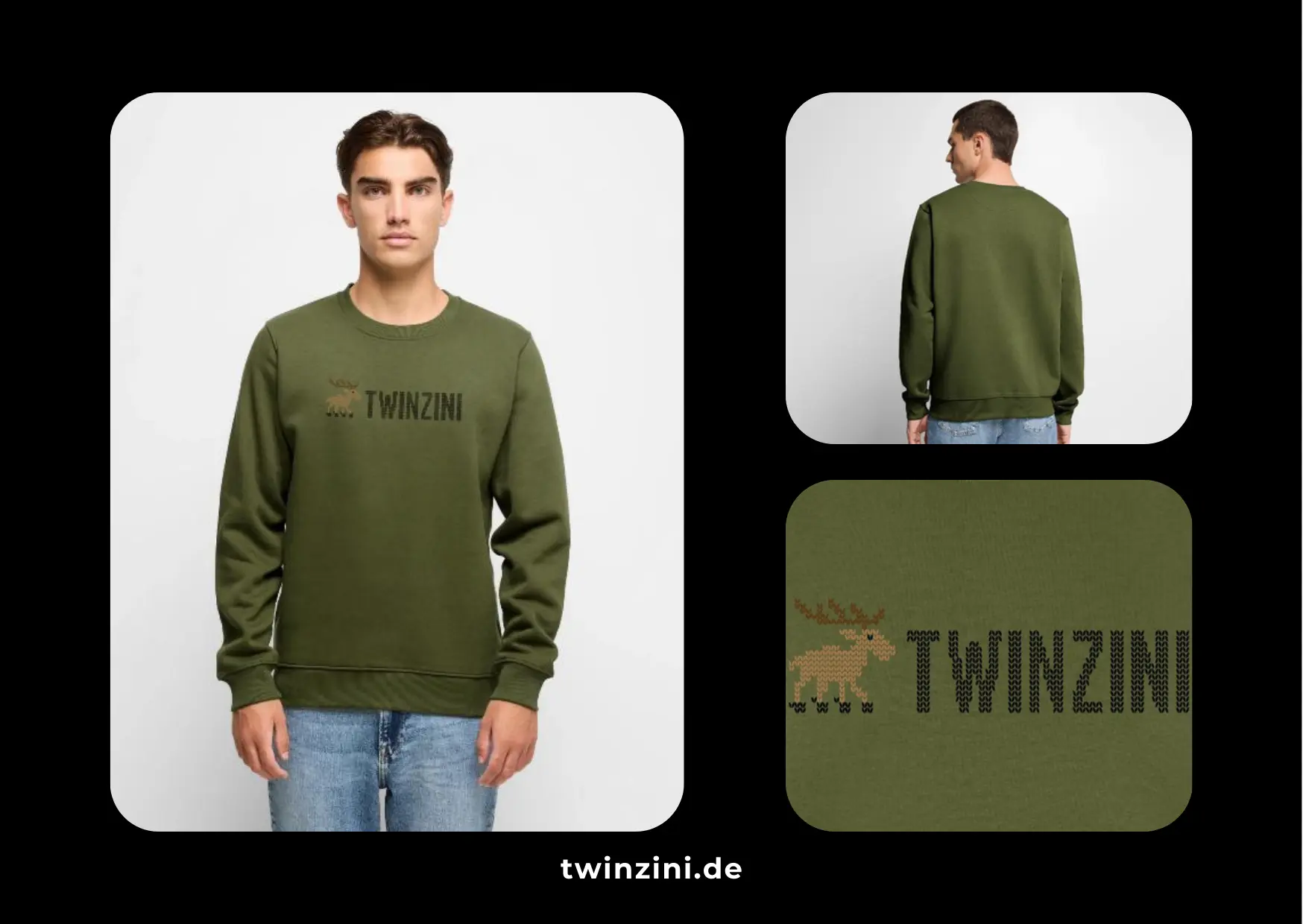 TWINZINI Christmas Reindeer: Bio-Pullover in Khaki für Herren