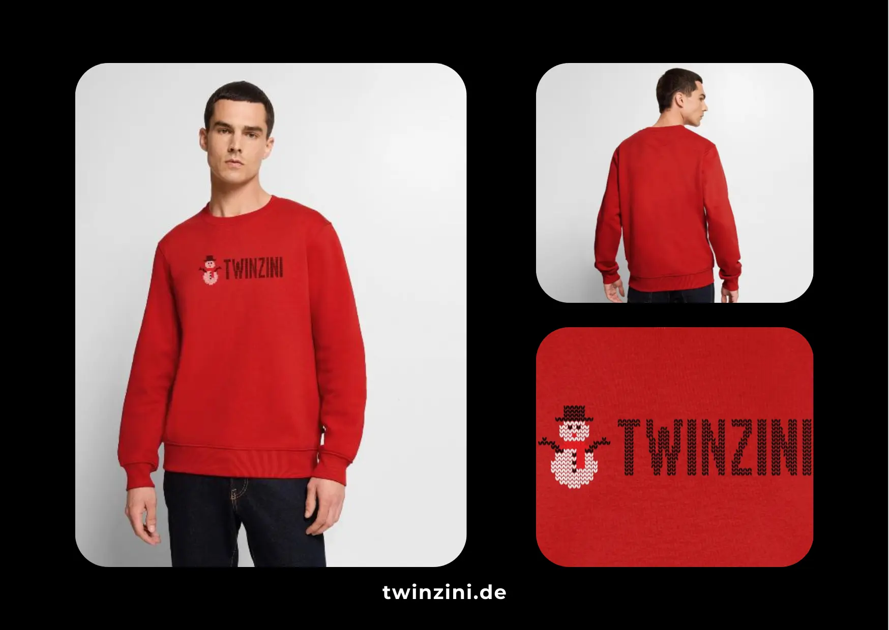 TWINZINI Christmas Snowman: Bio-Pullover in Rot für Herren