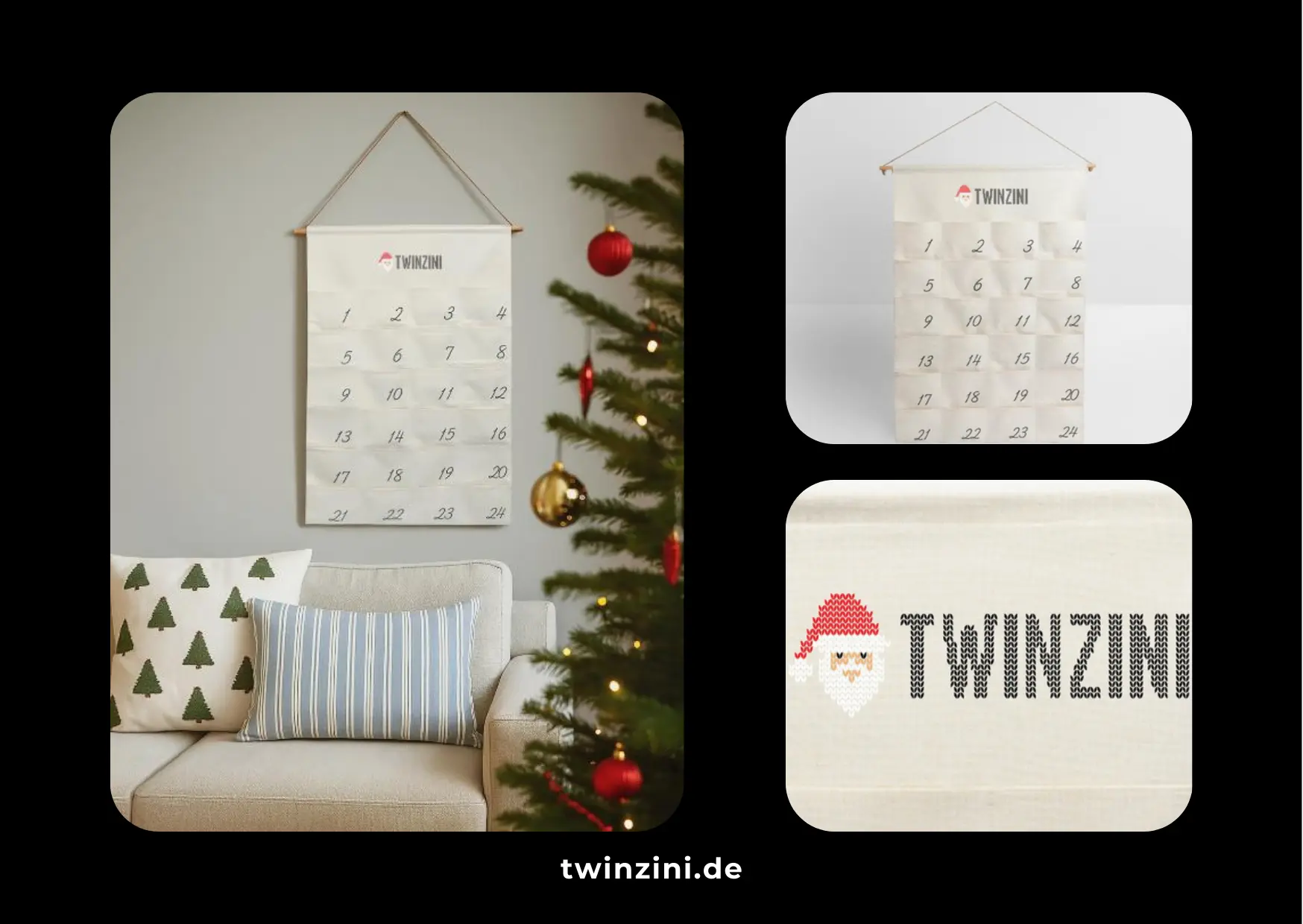 TWINZINI Christmas Santa Claus: Leinen-Adventskalender mit Weihnachtsmann-Motiv