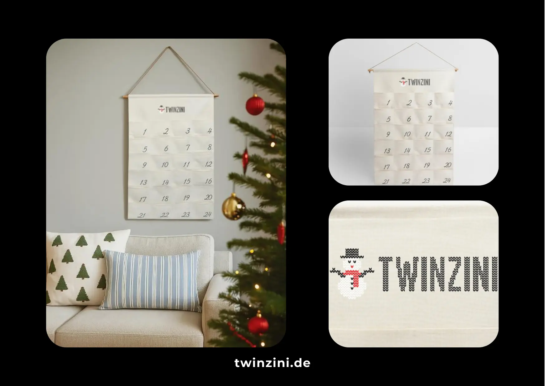 TWINZINI Christmas Snowman: Leinen-Adventskalender mit Schneemann-Motiv