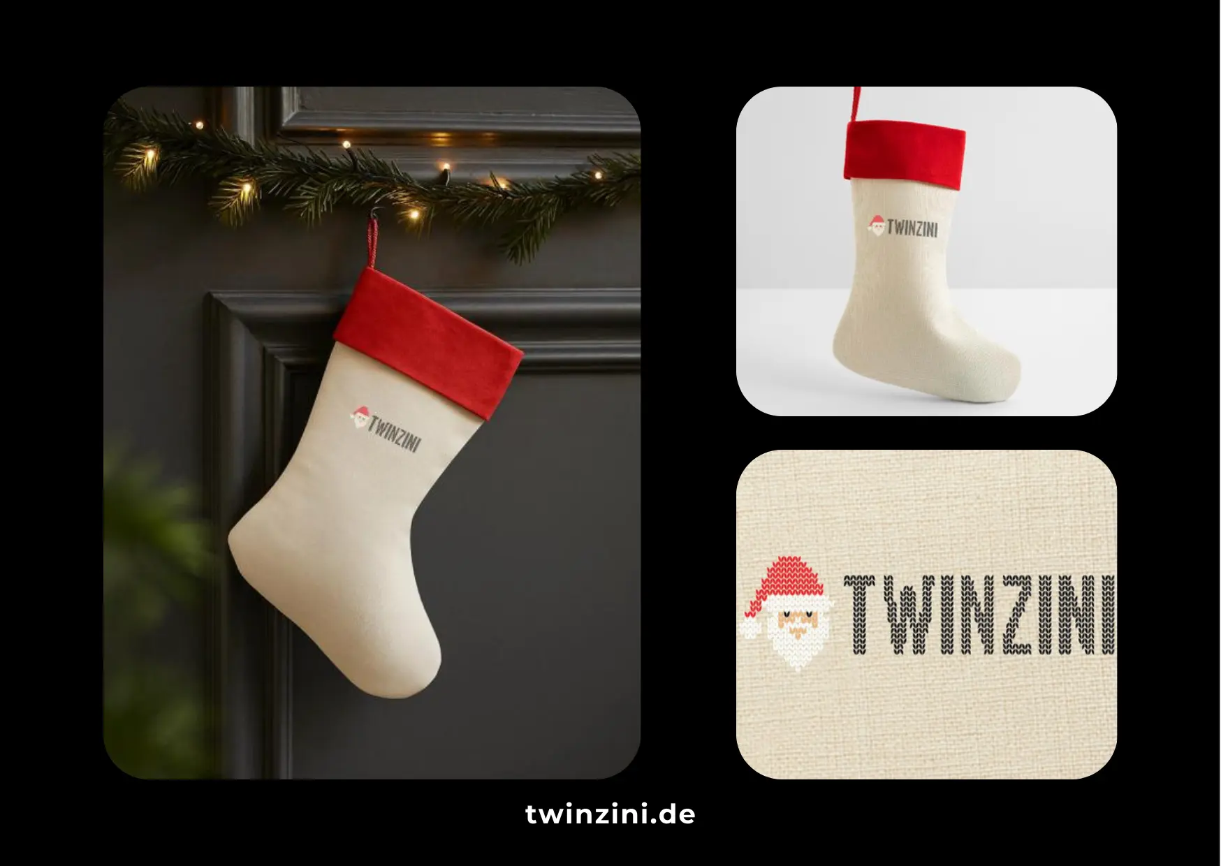 TWINZINI Christmas Santa Claus: Leinen-Weihnachtsstrumpf mit Weihnachtsmann-Motiv