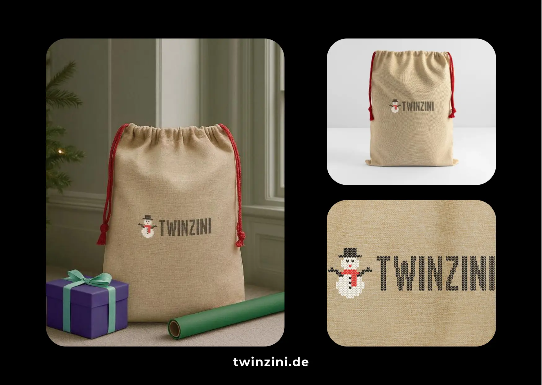 TWINZINI Christmas Snowman: Jute-Weihnachtssack mit Schneemann-Motiv