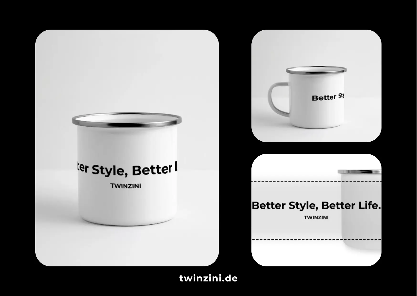 TWINZINI Better Style, Better Life: Panorama Emaille-Tasse in Weiß