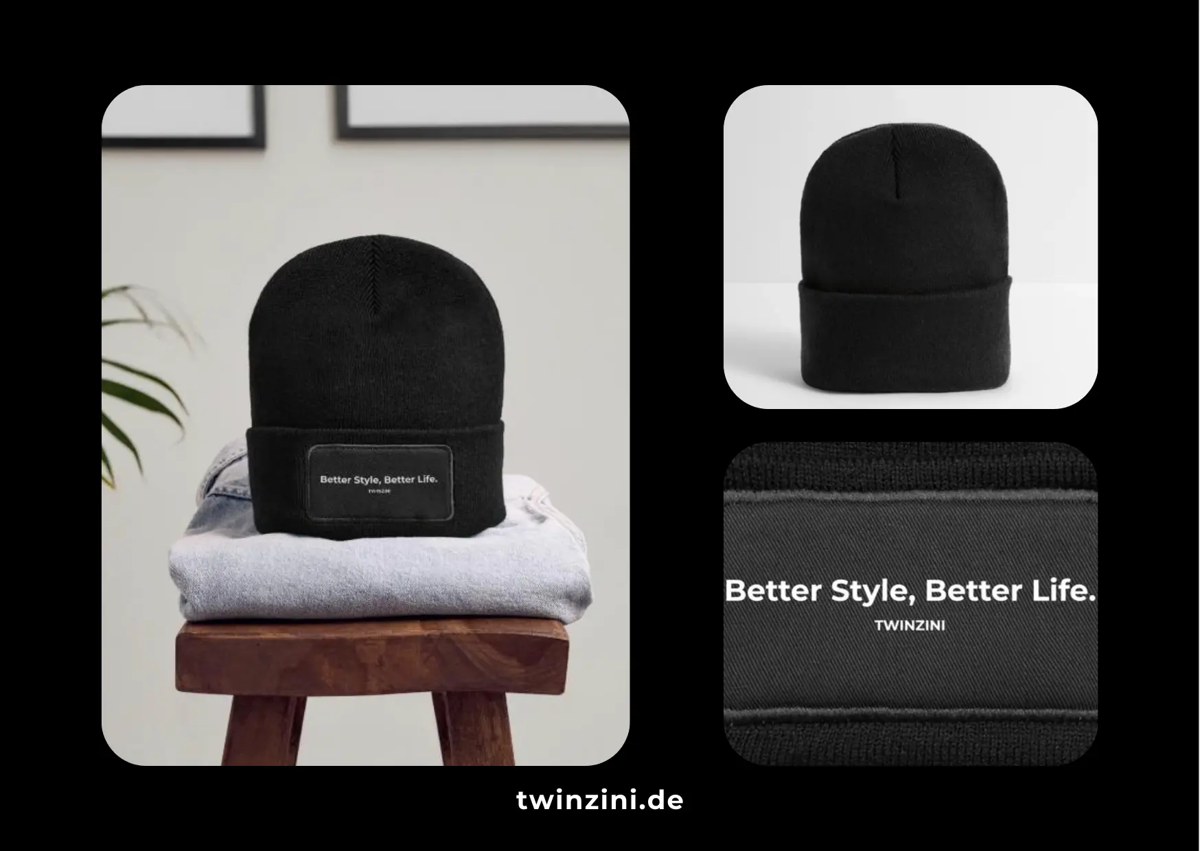 TWINZINI Better Style, Better Life: Patch Beanie in Schwarz