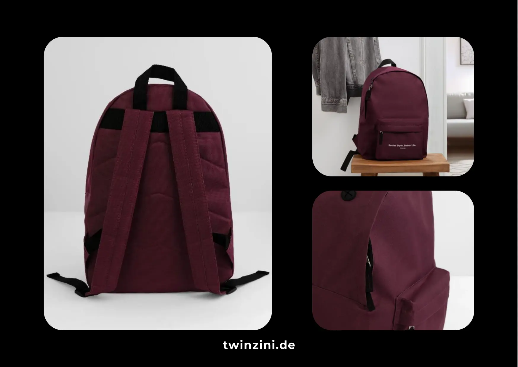 TWINZINI Better Style, Better Life: Klassischer Rucksack in Burgunderrot