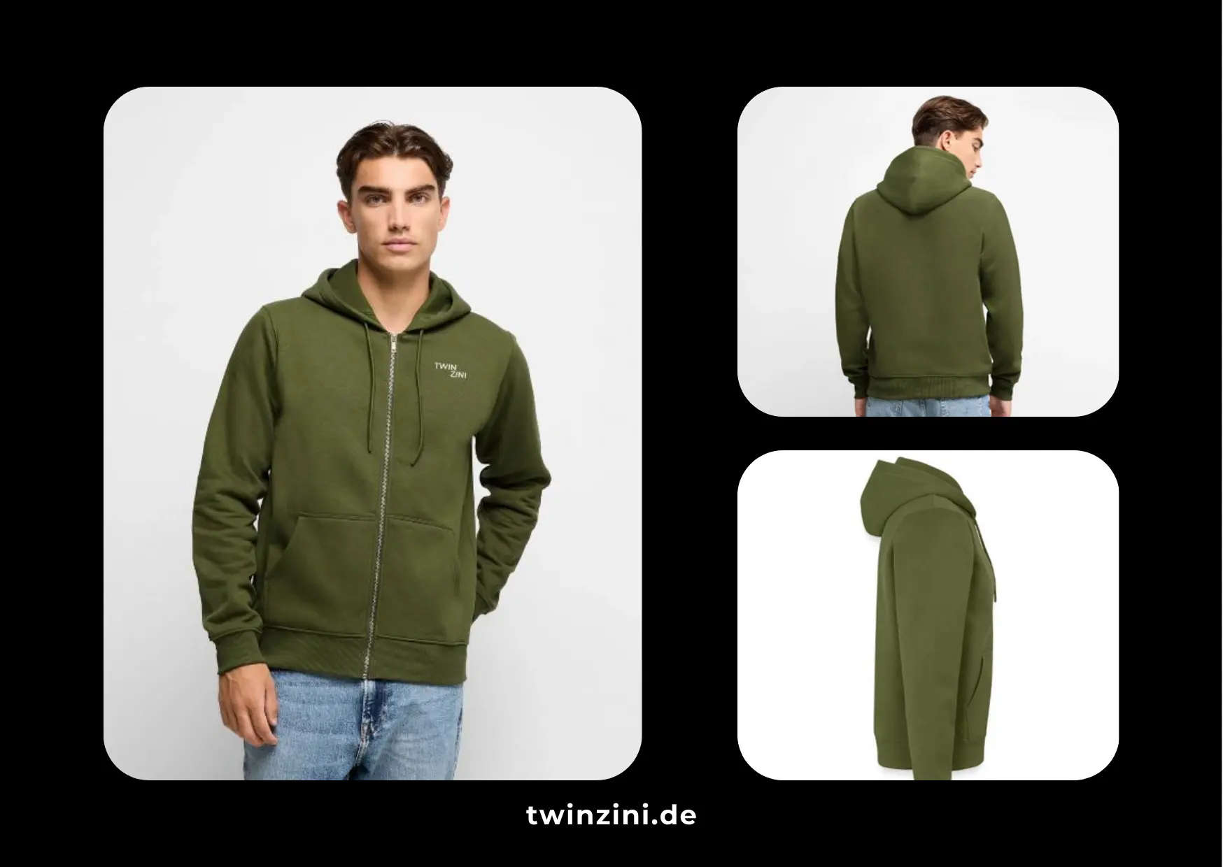 TWINZINI Shift: Premium Bio Zip Hoodie in Khaki für Männer
