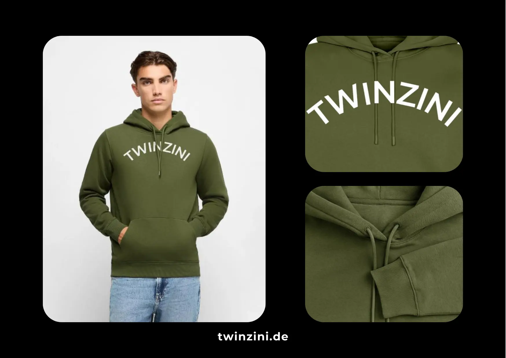 TWINZINI Wave: Premium Bio Hoodie in Khaki für Männer