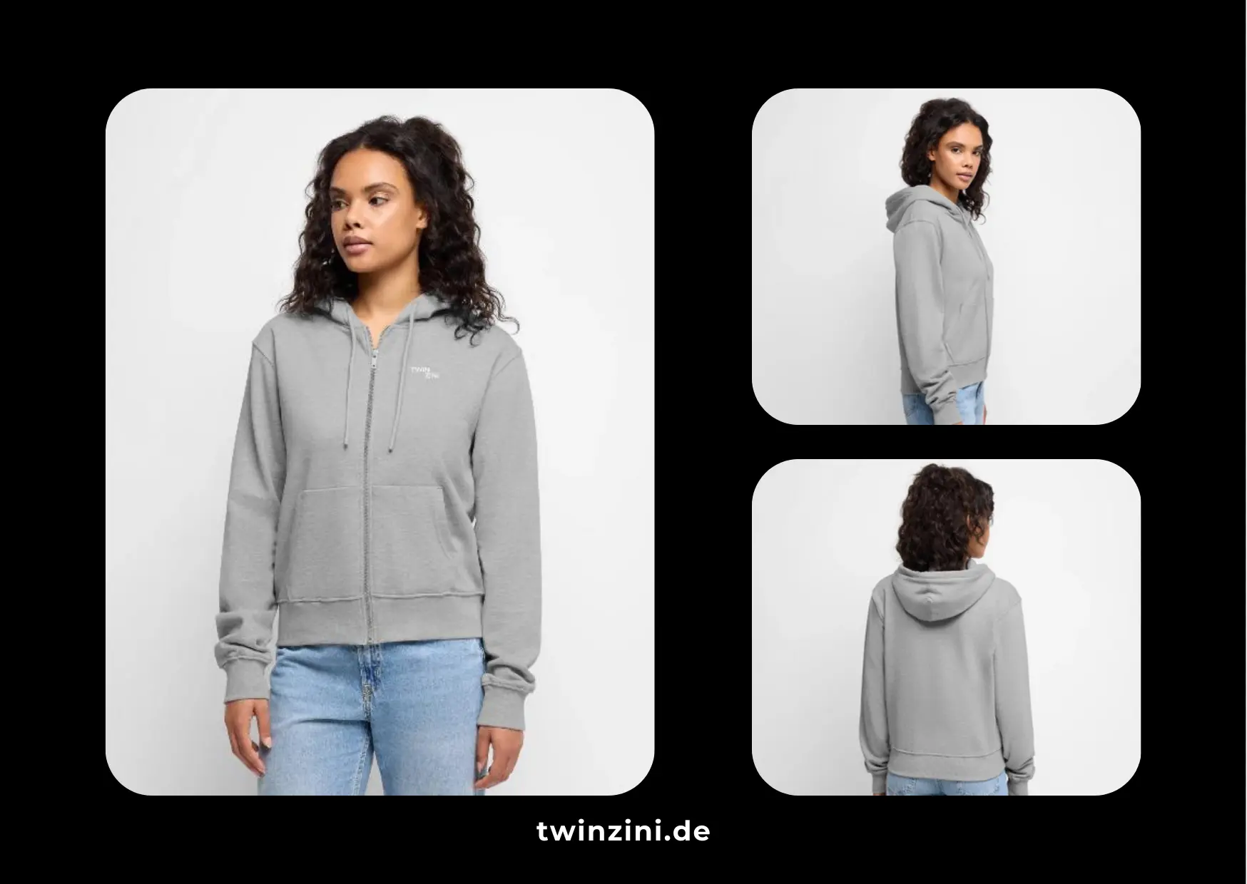 TWINZINI Shift: Premium Bio Zip Hoodie in Grau meliert für Frauen