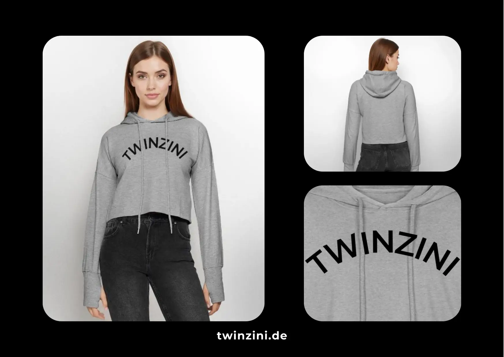 TWINZINI Wave: Cropped Hoodie in Grau meliert für Frauen