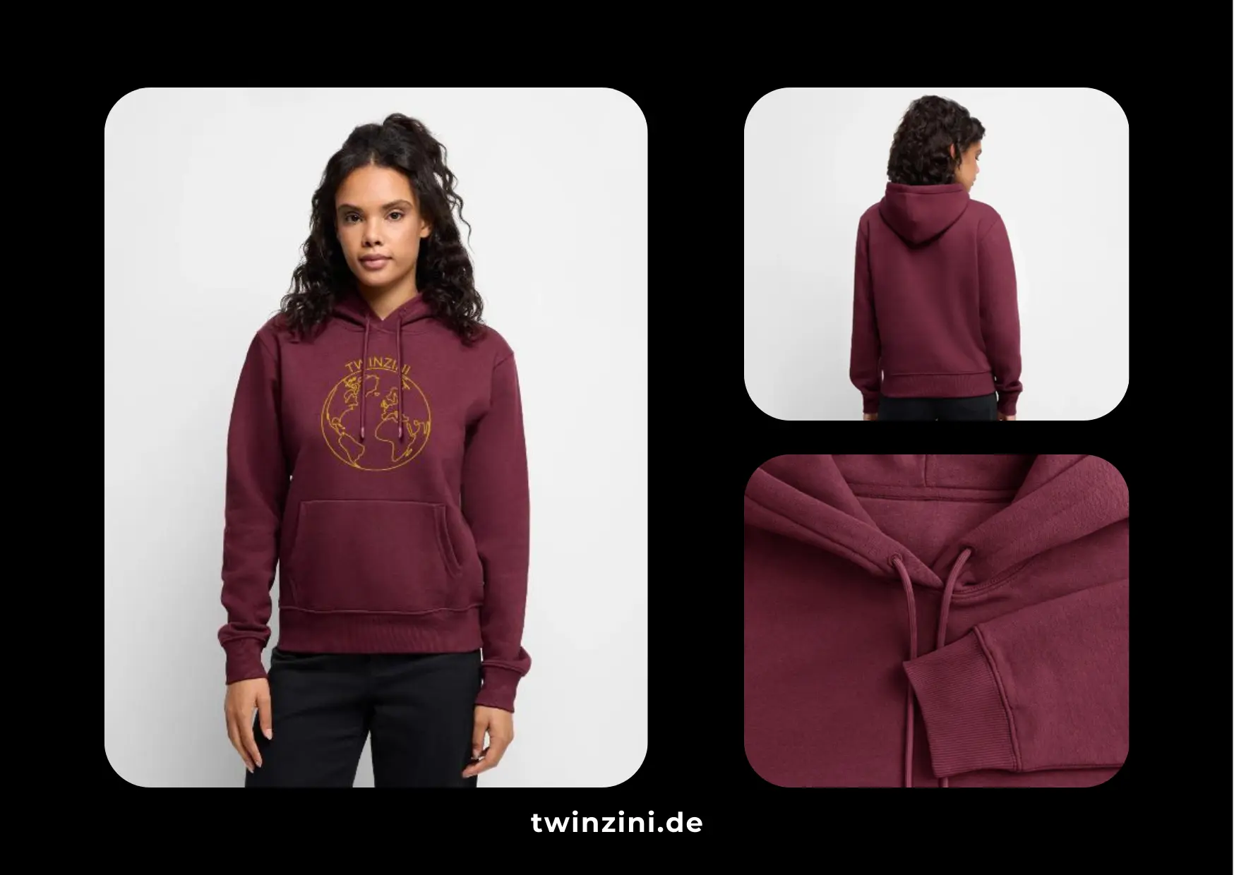 TWINZINI World: Premium Bio Hoodie in Burgunderrot für Frauen