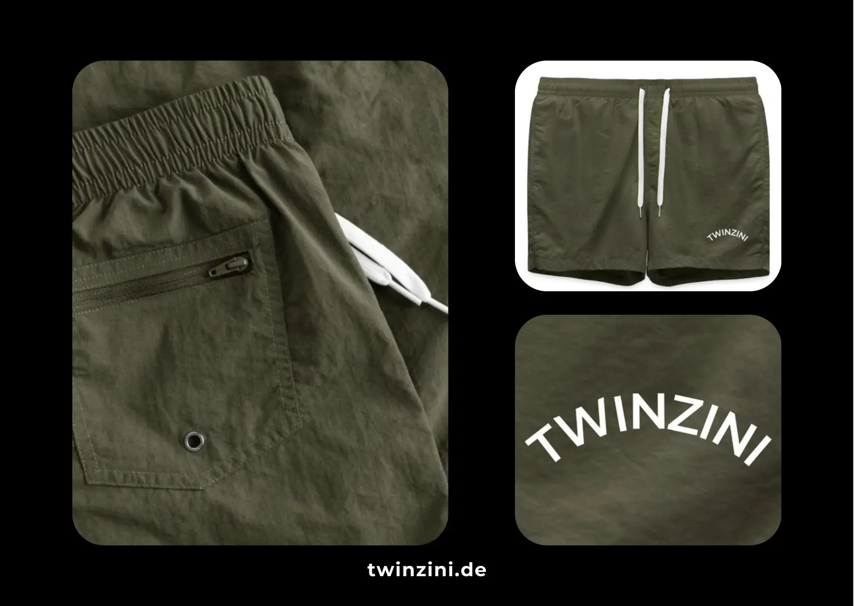 TWINZINI Wave: Badeshorts für Männer in Olive