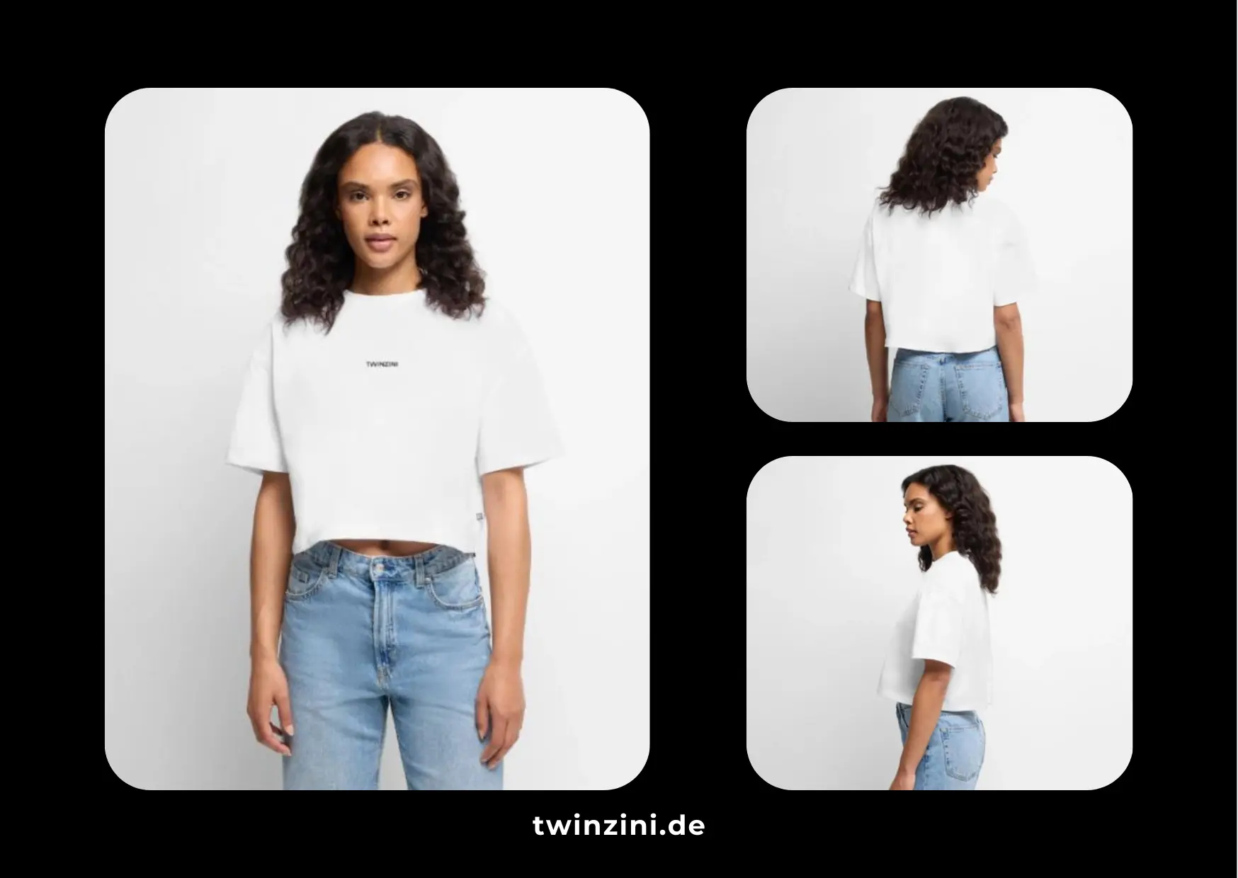 TWINZINI Classic: Damen Premium Oversized Bio Cropped T-Shirt in Weiß