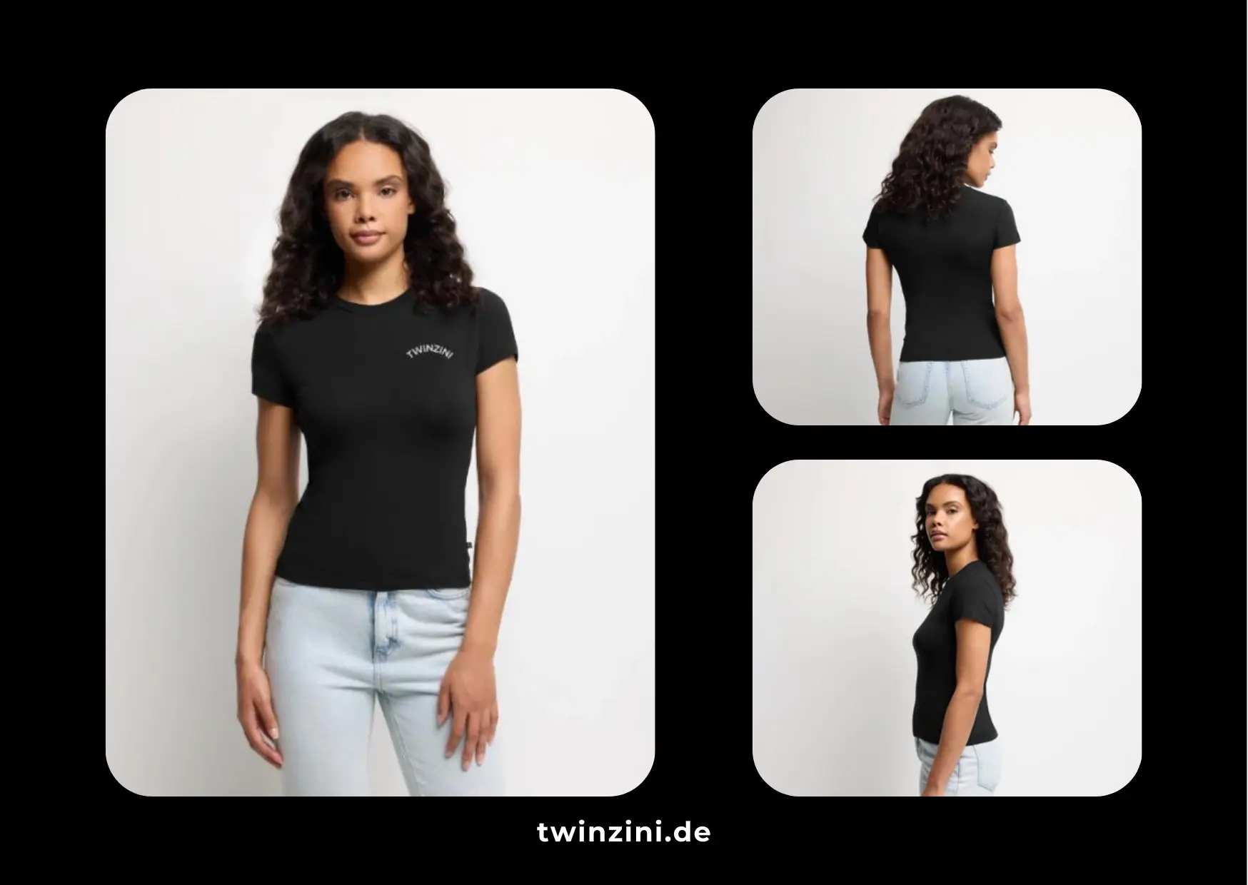 TWINZINI Wave: Slim Fit Damen Organic T-Shirt in Schwarz