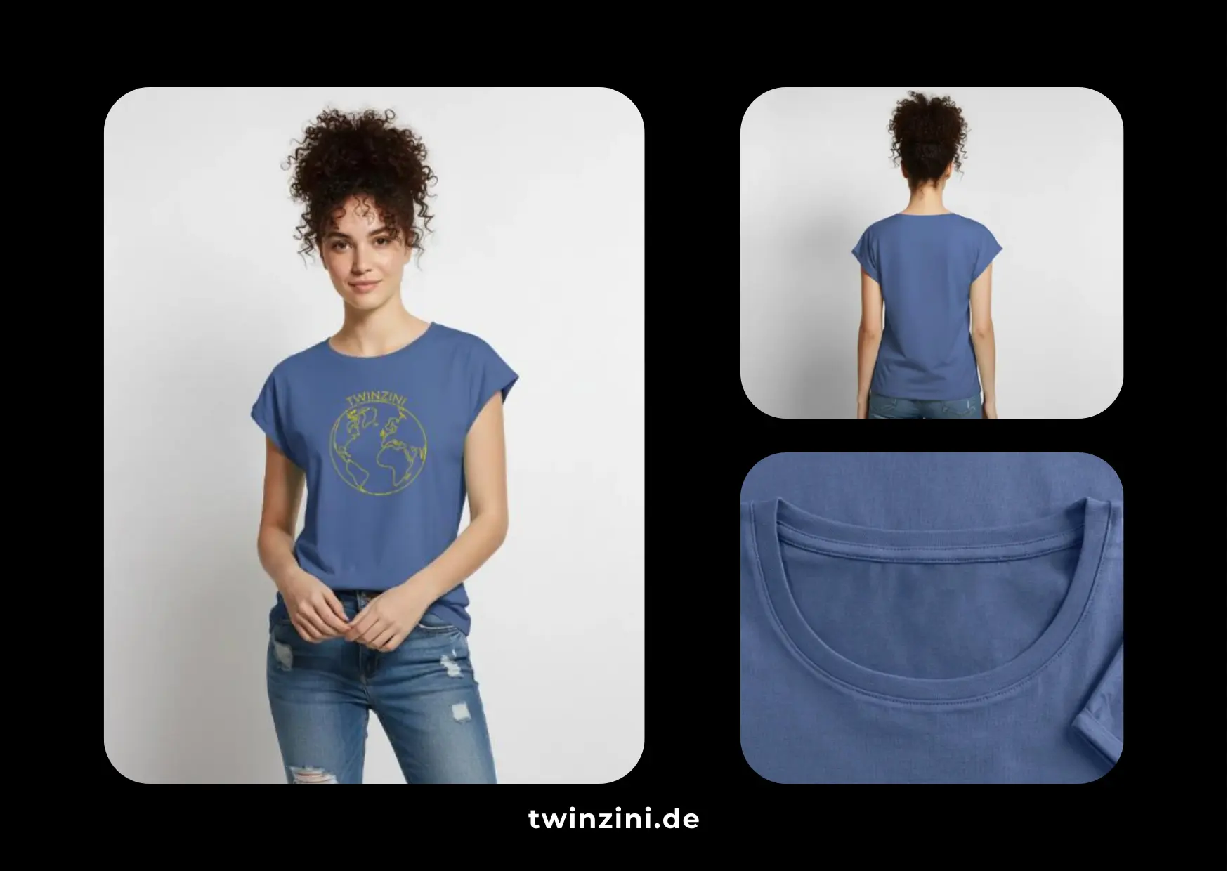 TWINZINI World: Frauen Premium Bio Top in Taubenblau