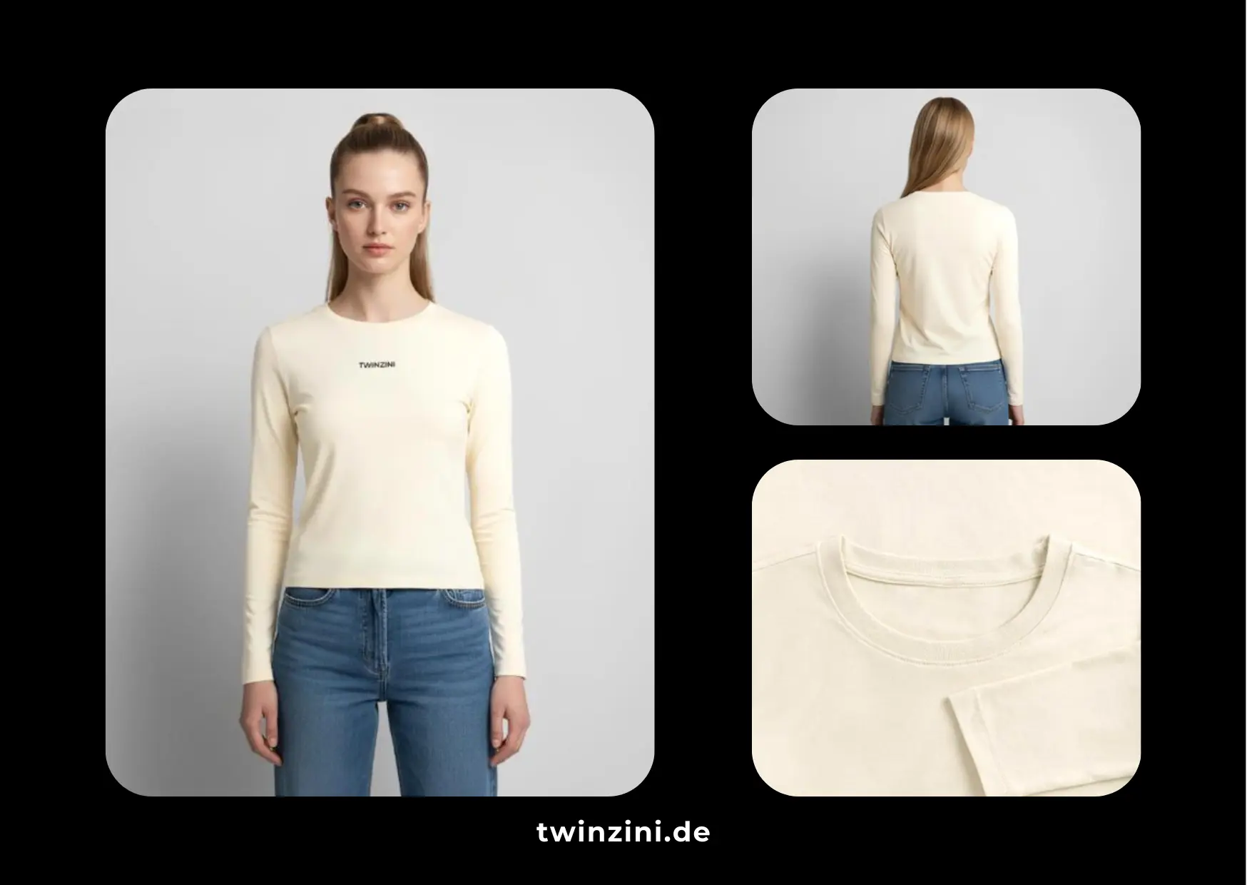 TWINZINI Classic: Damen Slim Fit Langarmshirt in Creme