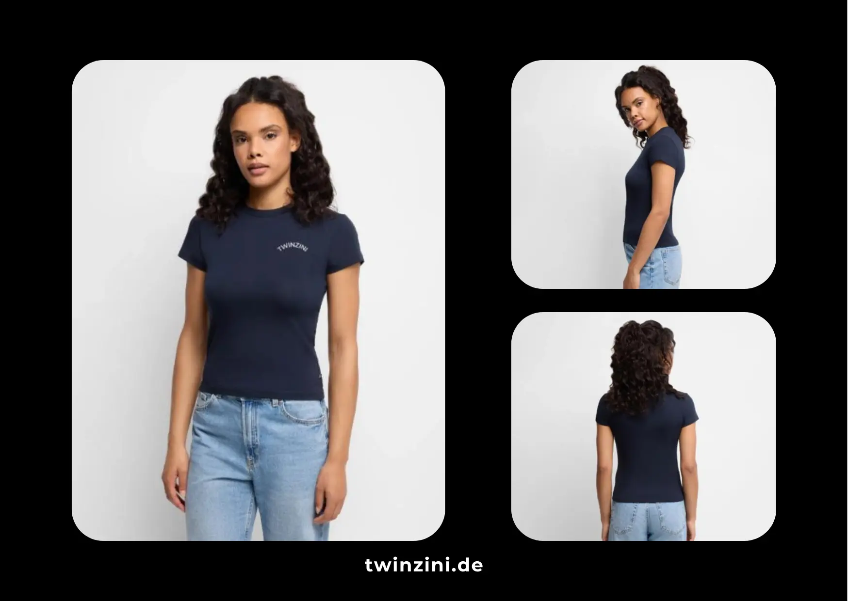 TWINZINI Wave: Slim Fit Damen Organic T-Shirt in Navy