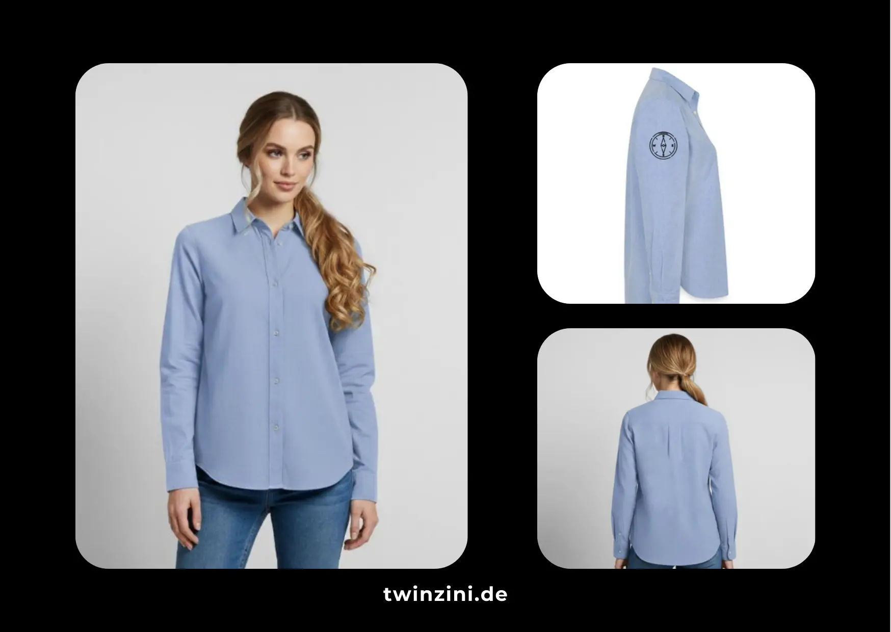 TWINZINI Compass: Frauen Oxford Hemd in Carolina Blue