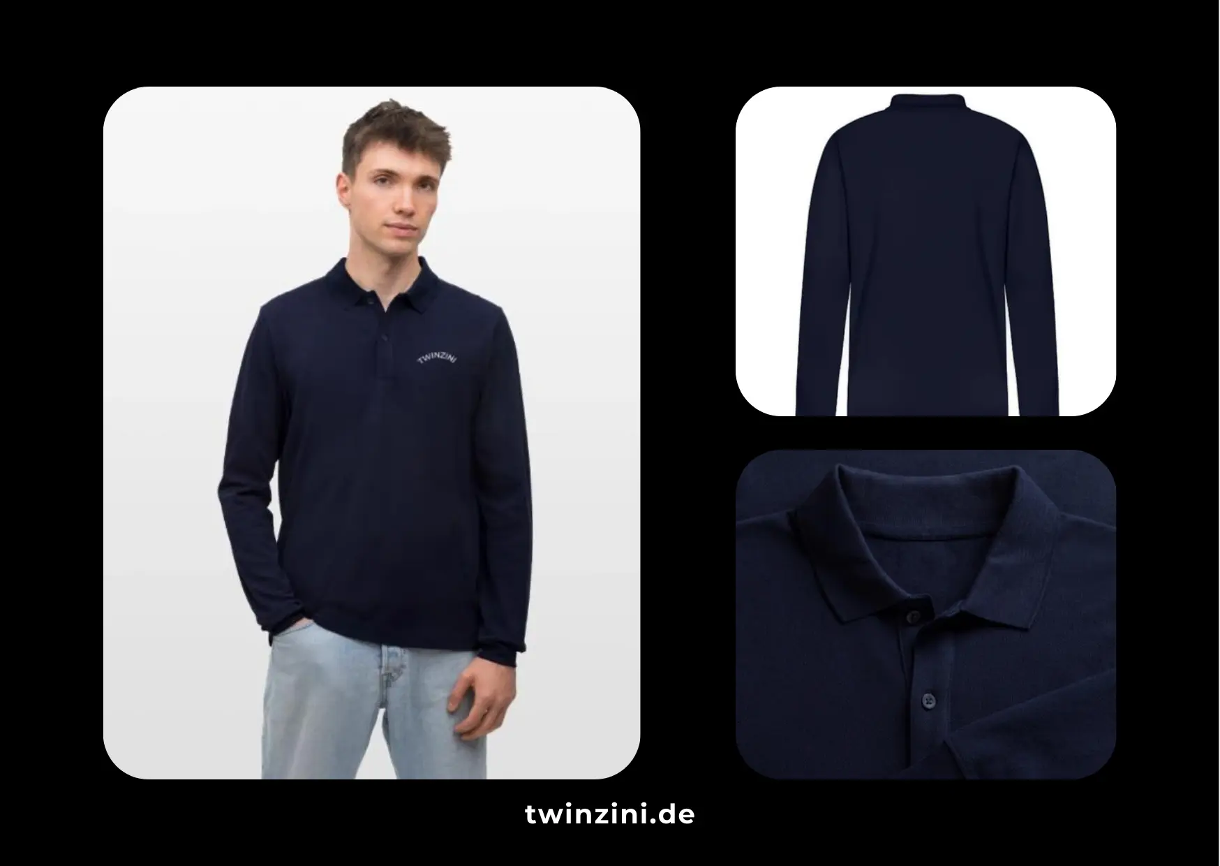 TWINZINI Wave: Bio-Langarm-Poloshirt in Navy für Herren