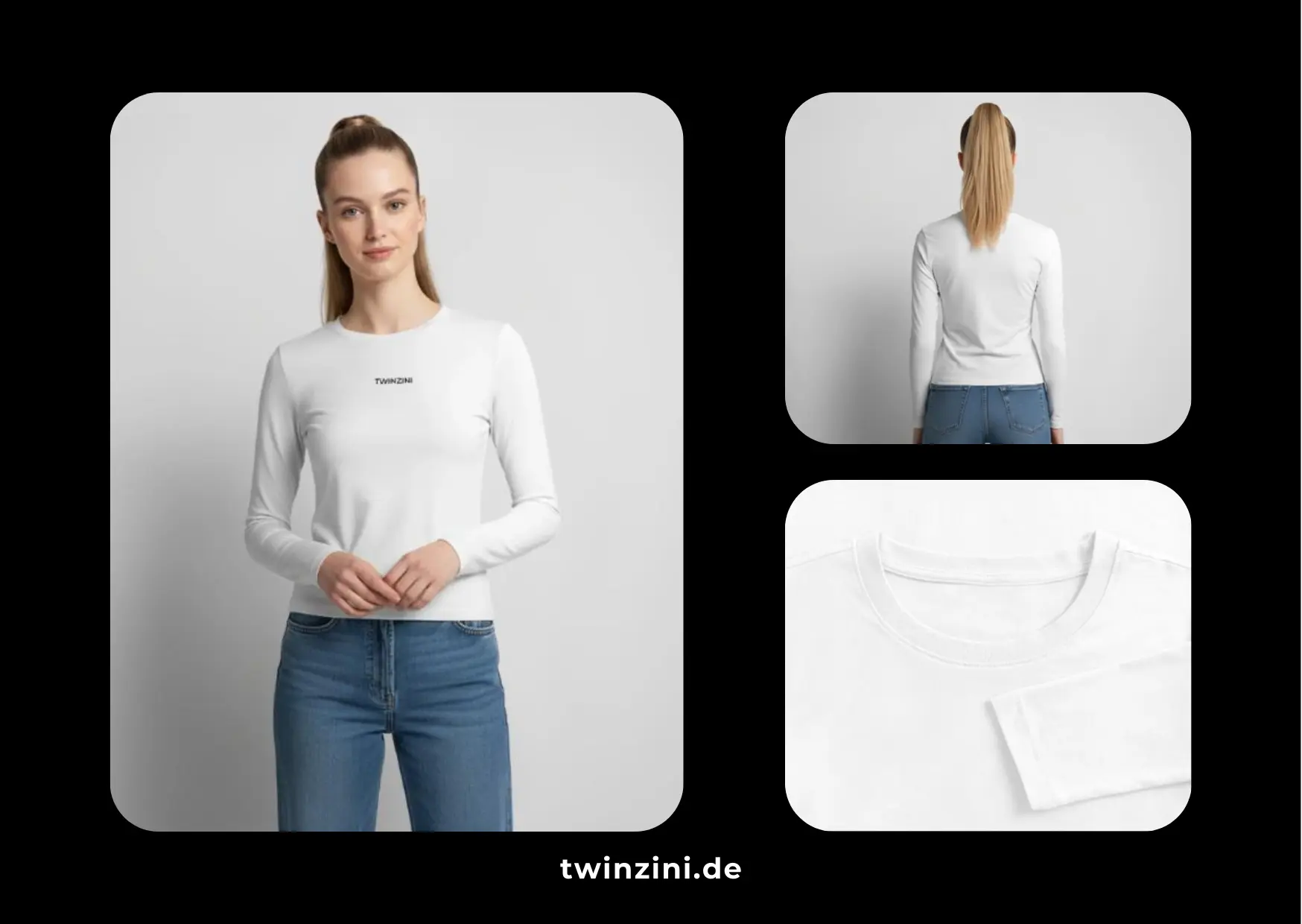 TWINZINI Classic: Frauen Slim Fit Langarmshirt in Weiß