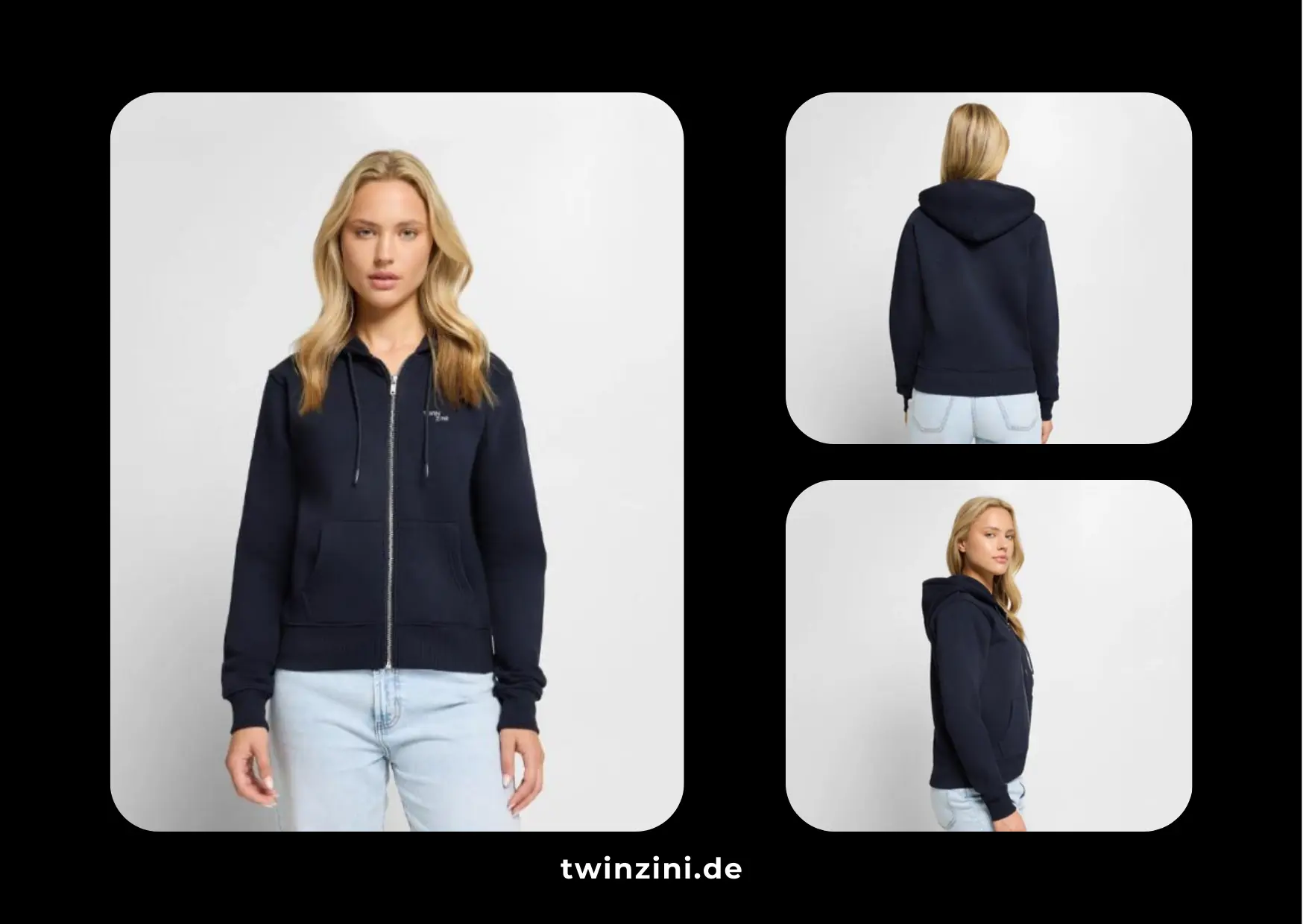 TWINZINI Shift: Frauen Premium Bio Zip Hoodie in Navy