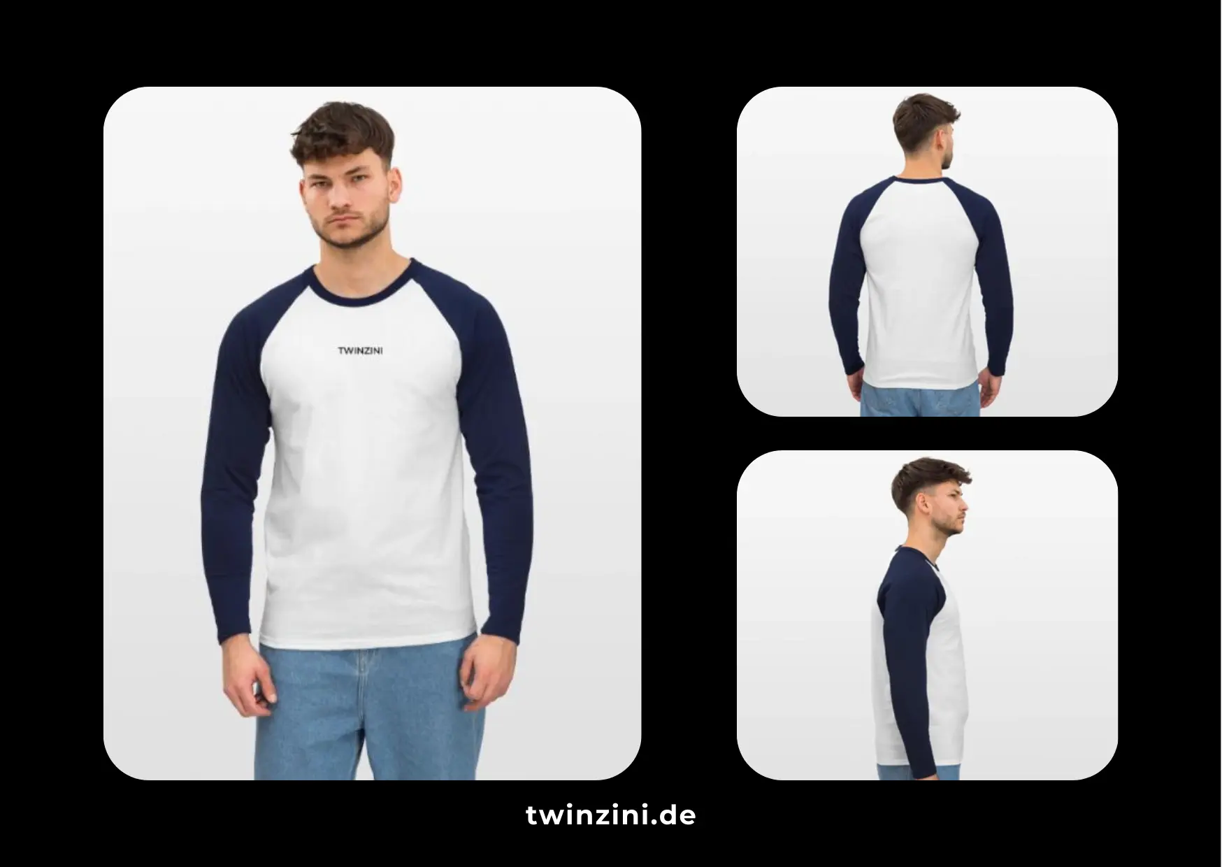 TWINZINI Classic: Baseballshirt langarm in Weiß/Navy