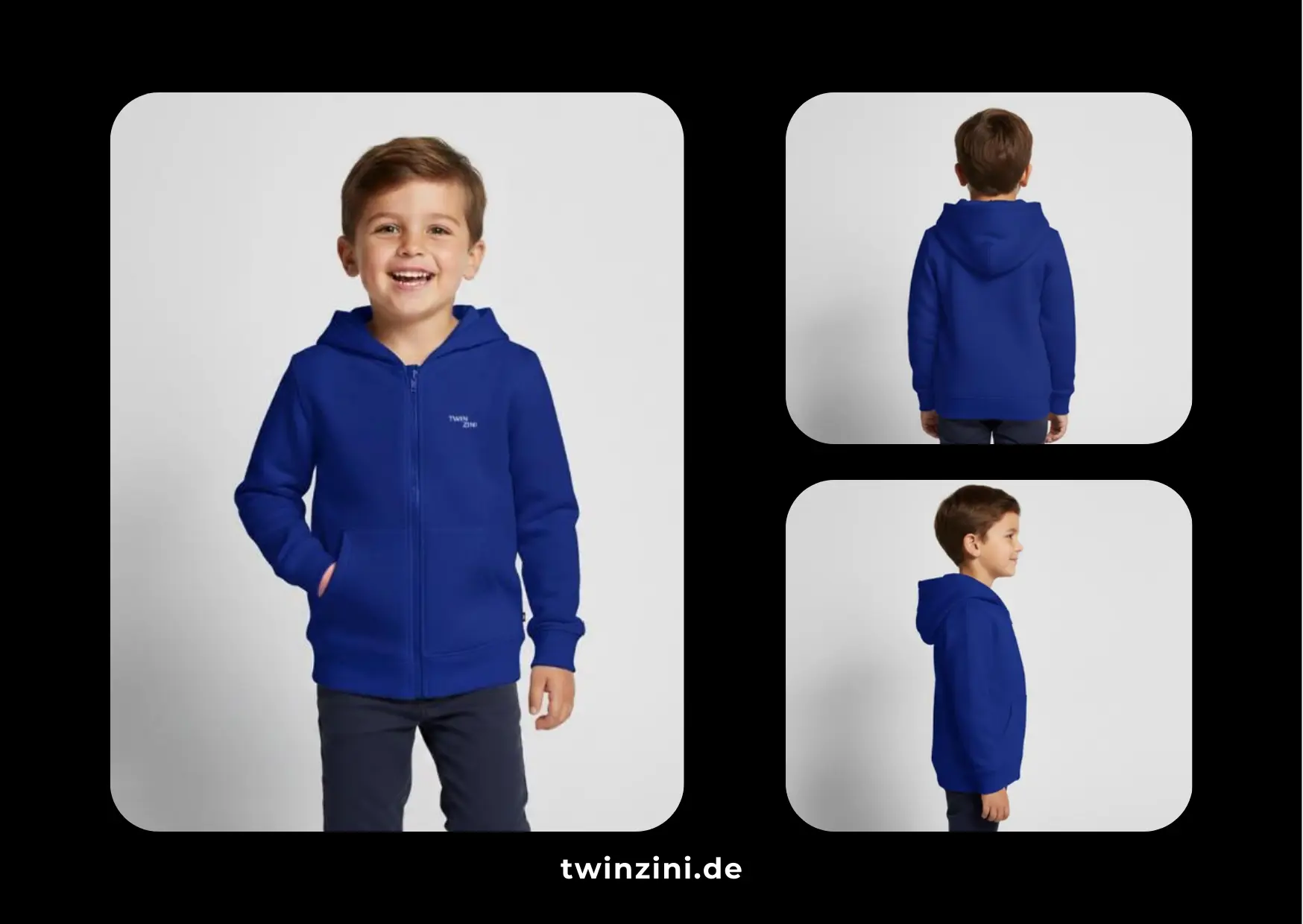 TWINZINI Shift: Kinder Premium Bio Zip Hoodie in Royalblau