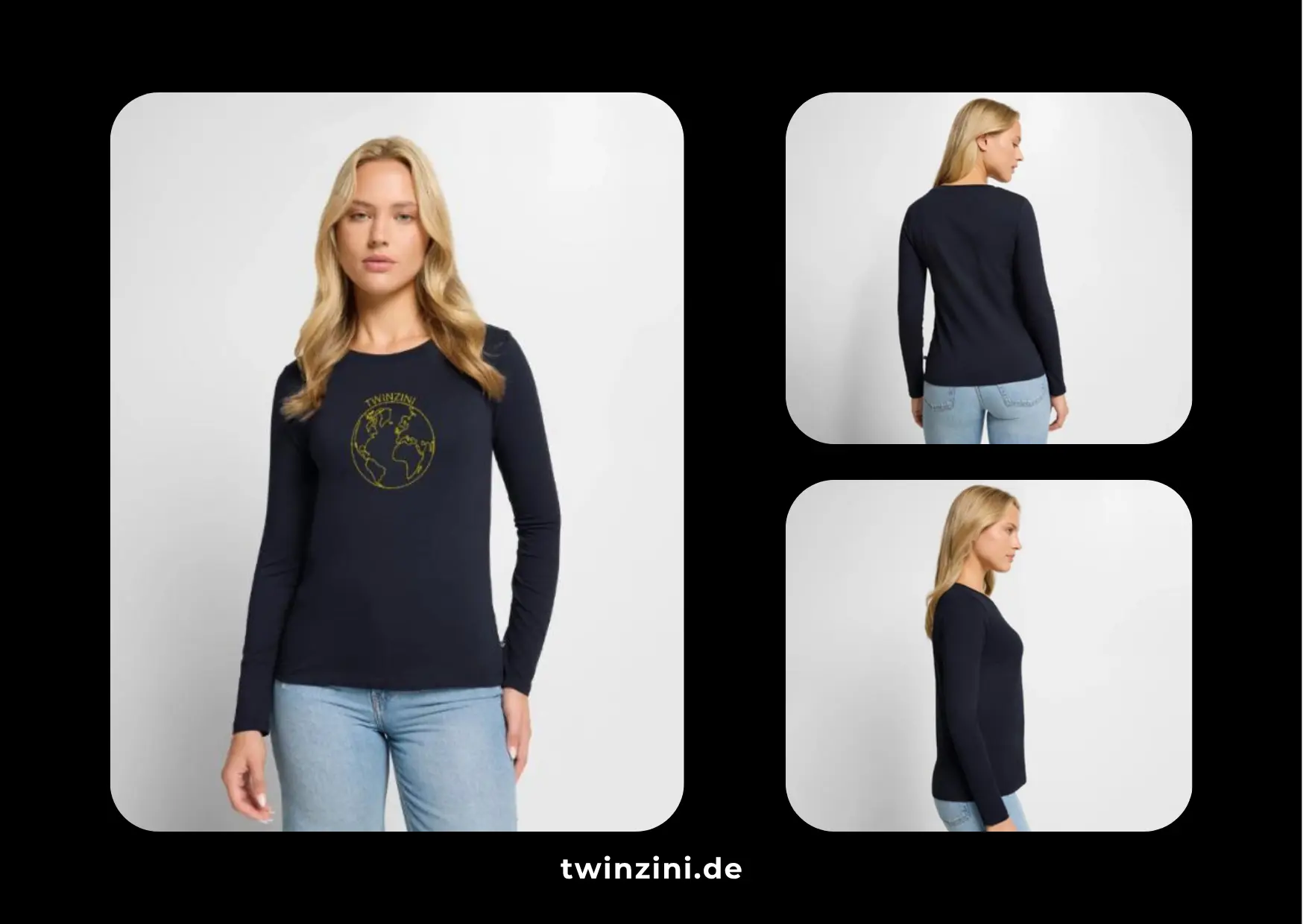 TWINZINI World: Damen Premium Bio Langarmshirt in Navy