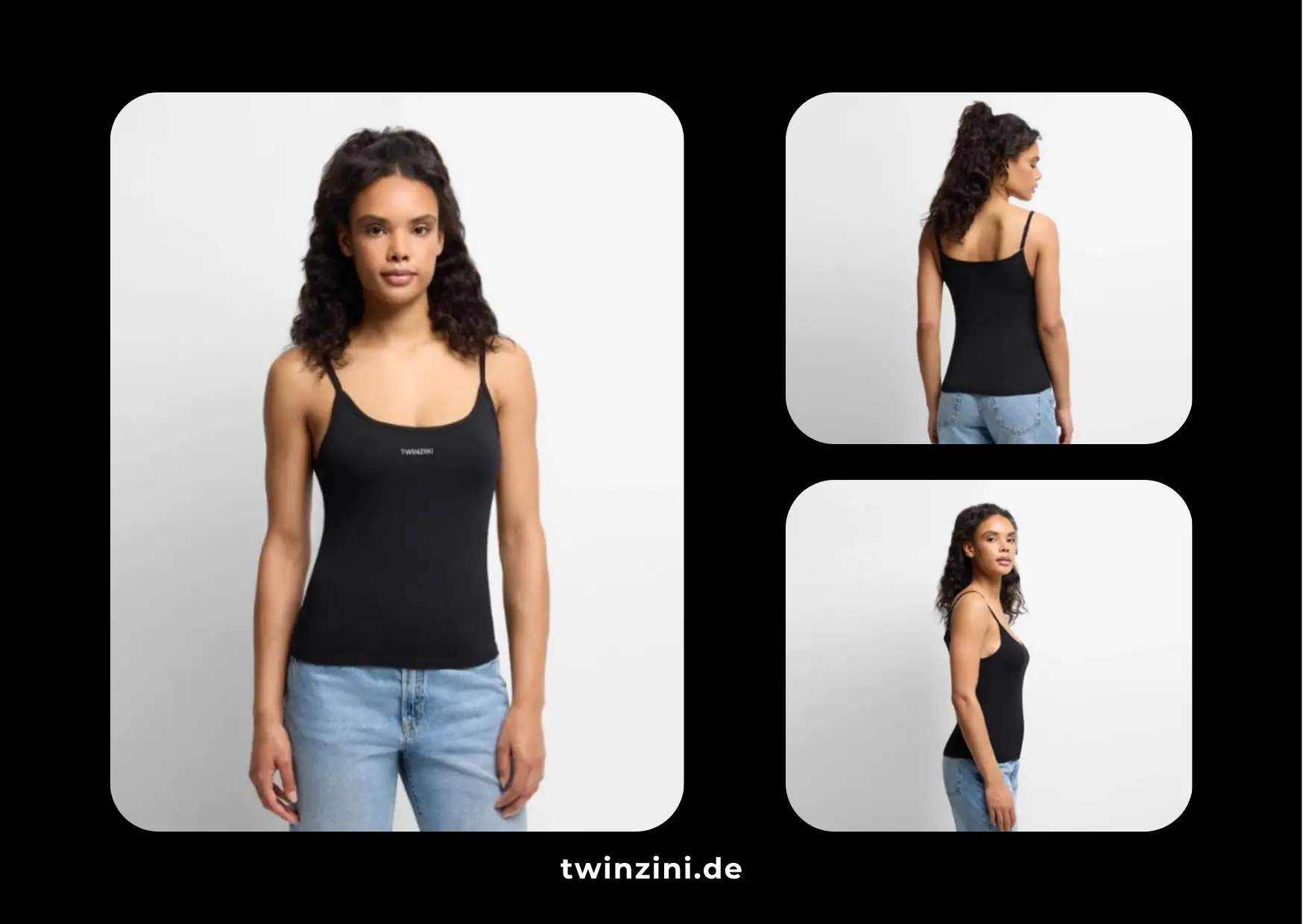 TWINZINI Classic: Damen Spaghetti Tank Top in Schwarz