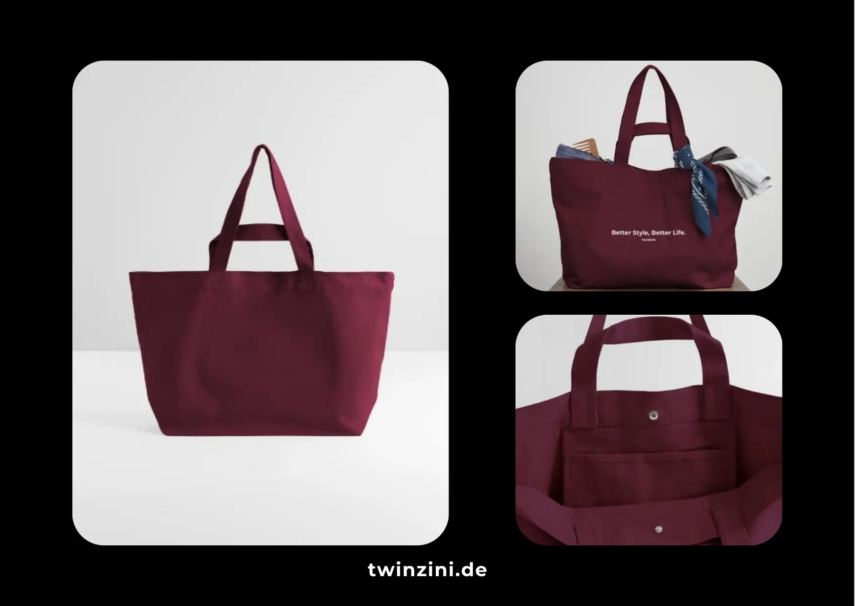 TWINZINI Better Style, Better Life: Recycelte Shopping Bag in Burgunderrot