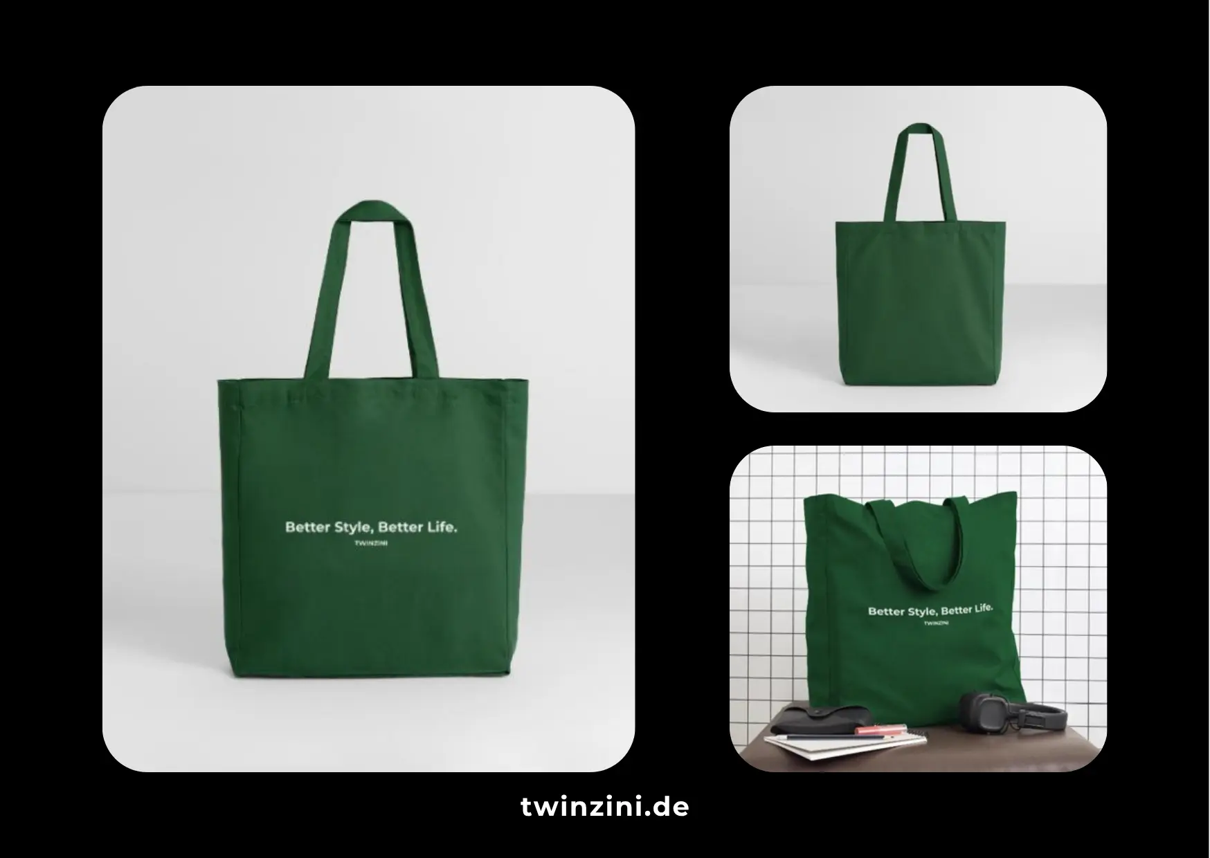 TWINZINI Better Style, Better Life: Midweight recycelter Stoffbeutel in Flaschengrün