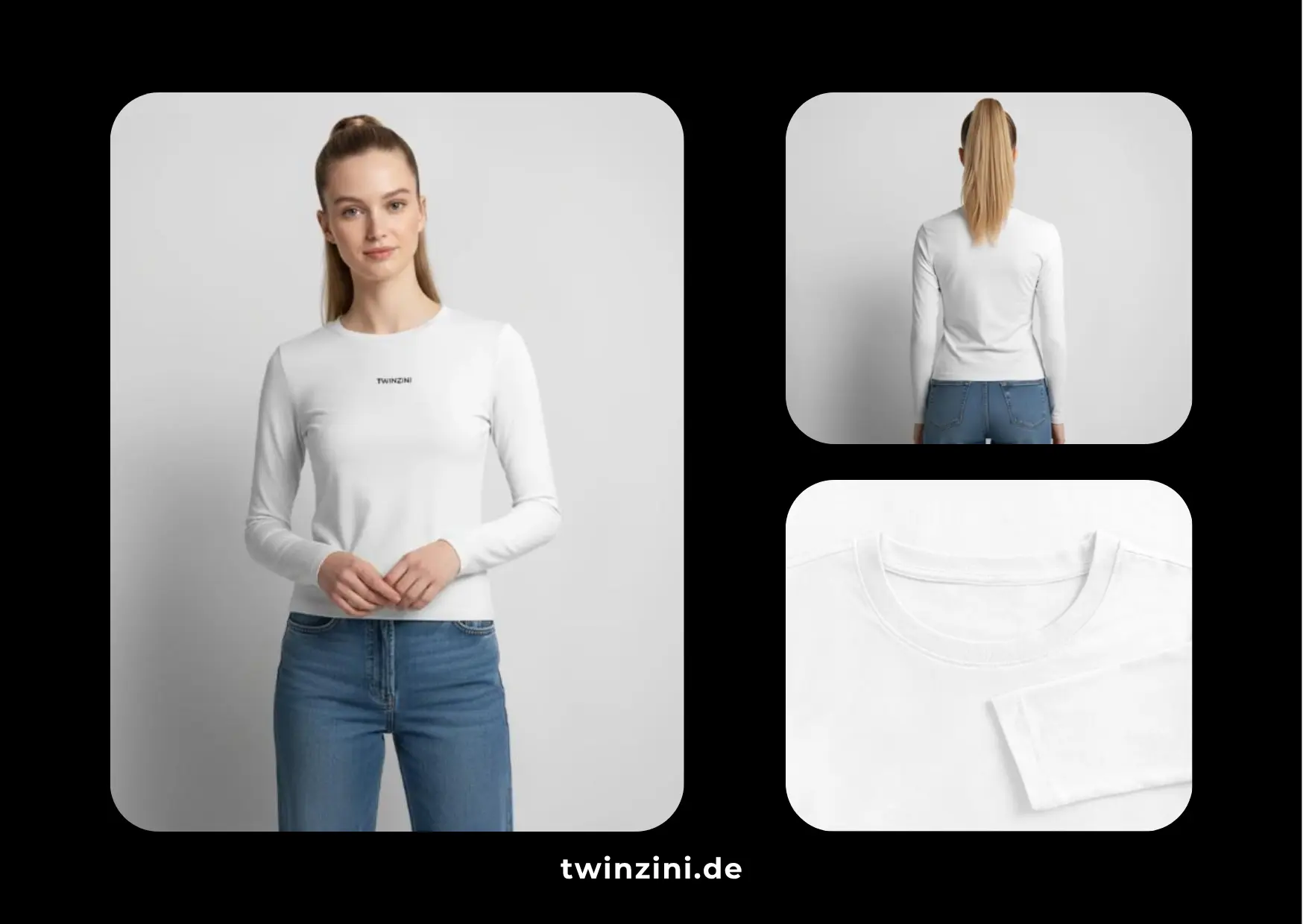 TWINZINI Classic: Weißes Slim Fit Langarmshirt im Cropped Style
