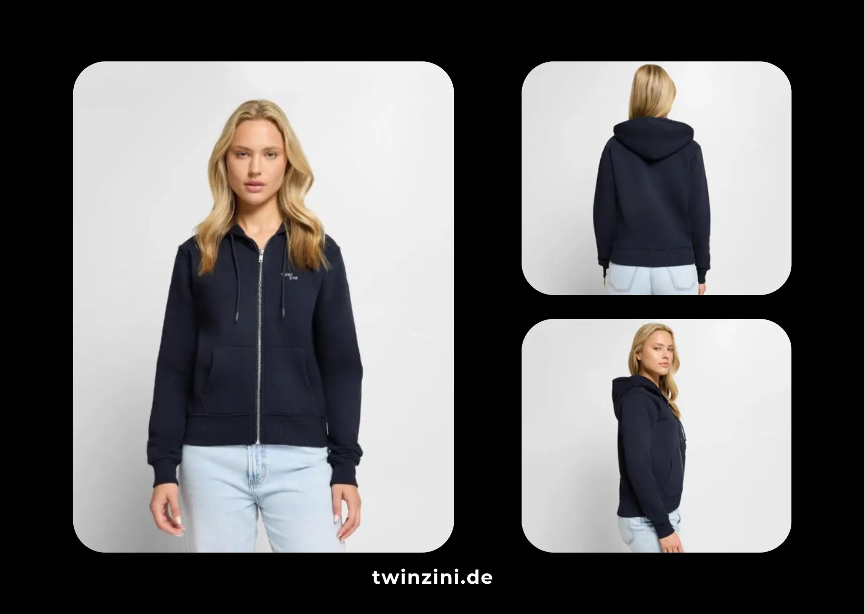 TWINZINI Shift: Premium Bio Zip Hoodie in Navy mit versetztem Logo