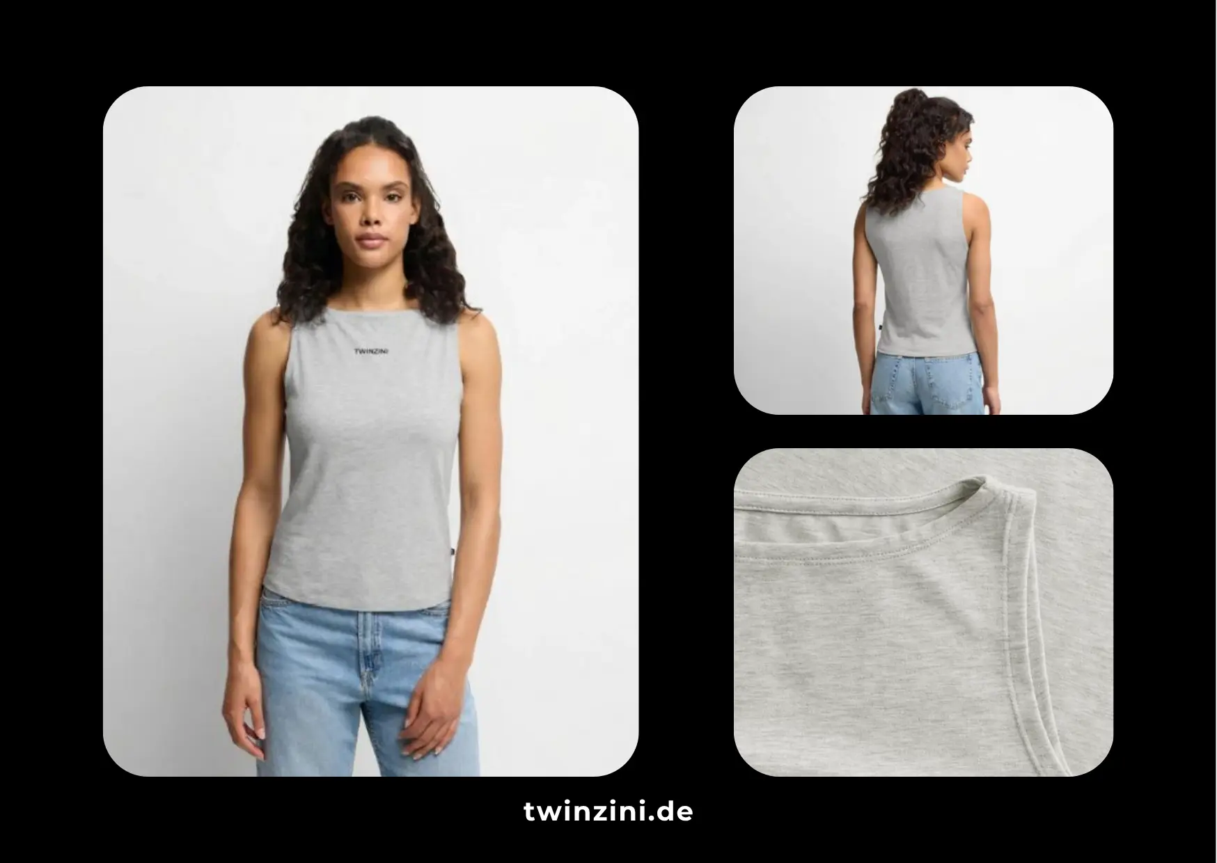 TWINZINI Classic: Tank Top mit U-Boot-Ausschnitt in Grau Meliert