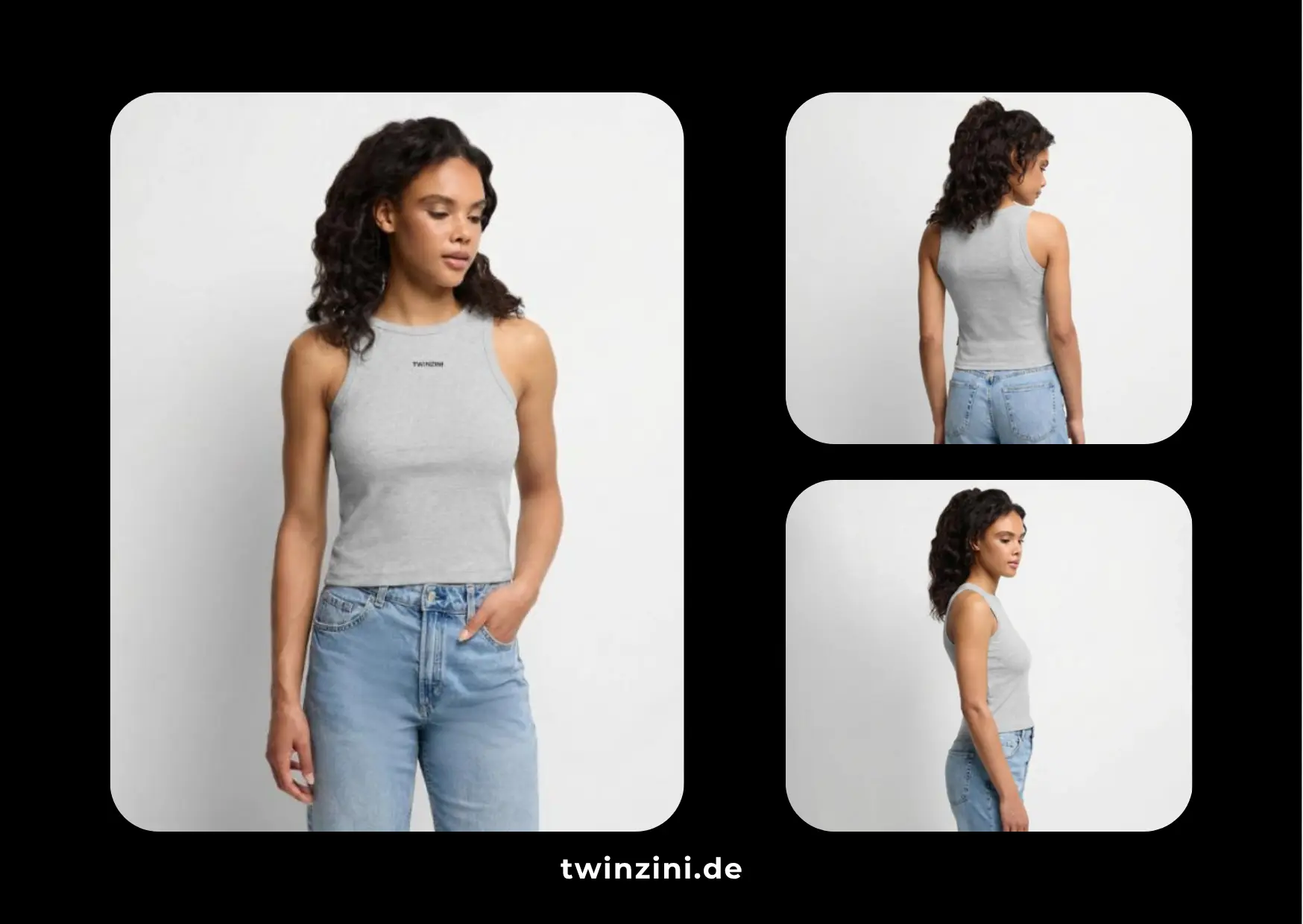 TWINZINI Classic: Cropped Organic Tank Top in Grau Meliert