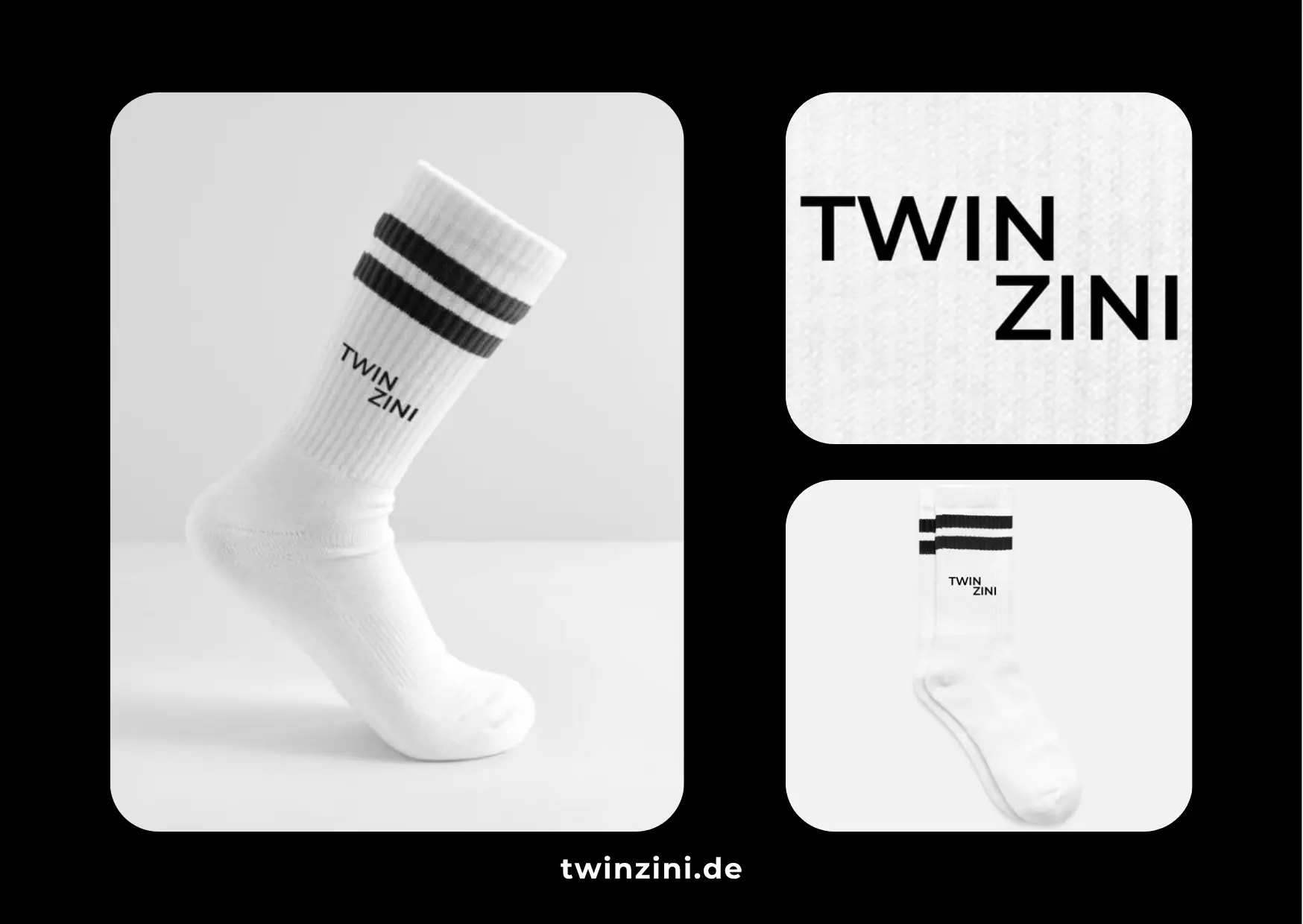 TWINZINI Shift: Gestreifte Tennissocken in Weiß/Schwarz