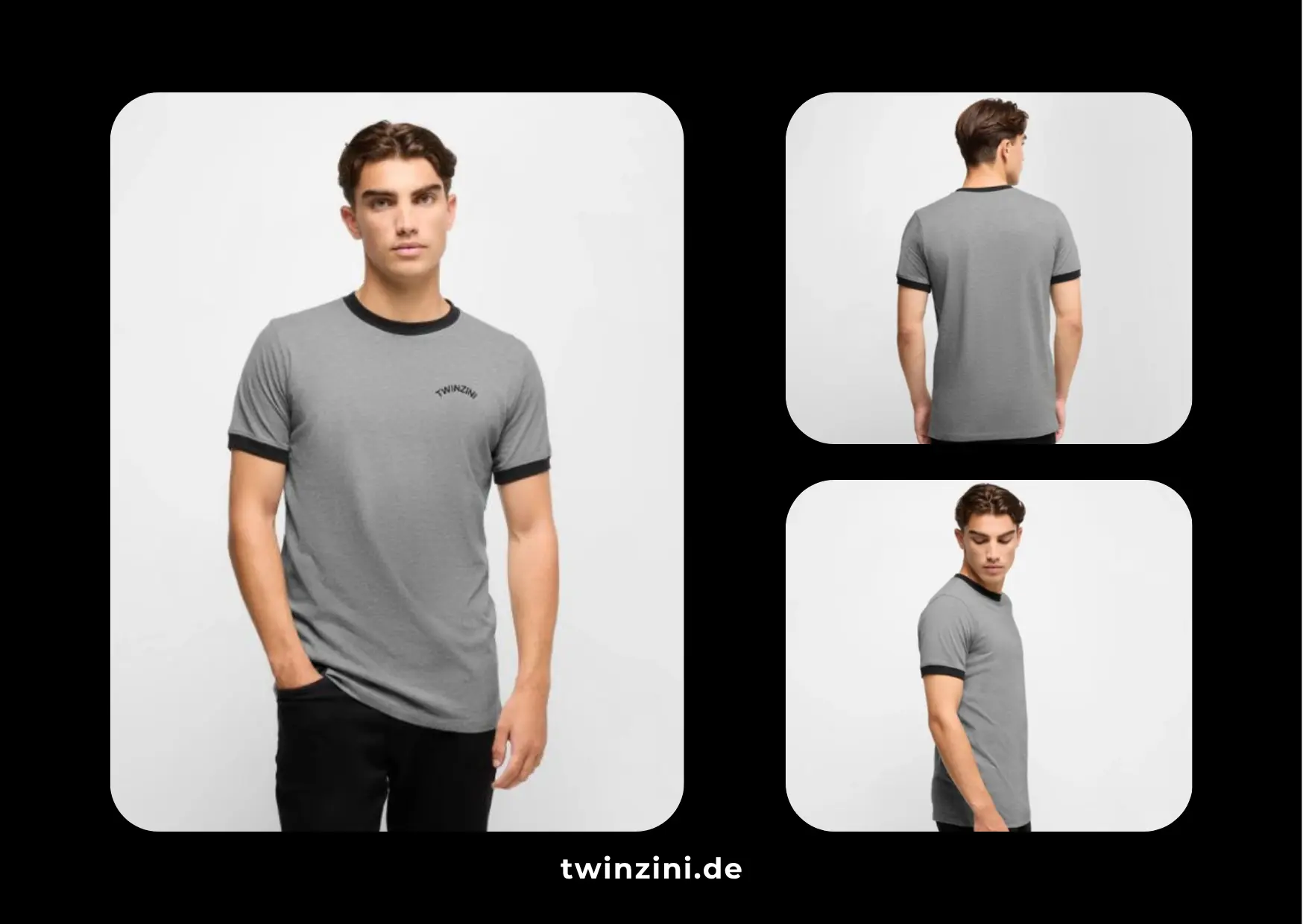 TWINZINI Wave: Herren Kontrast T-Shirt in Grau-Meliert